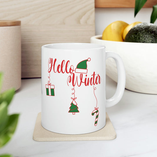 Hello Winter! Christmas Ceramic Mug 11oz Ichaku [Perfect Gifts Selection]