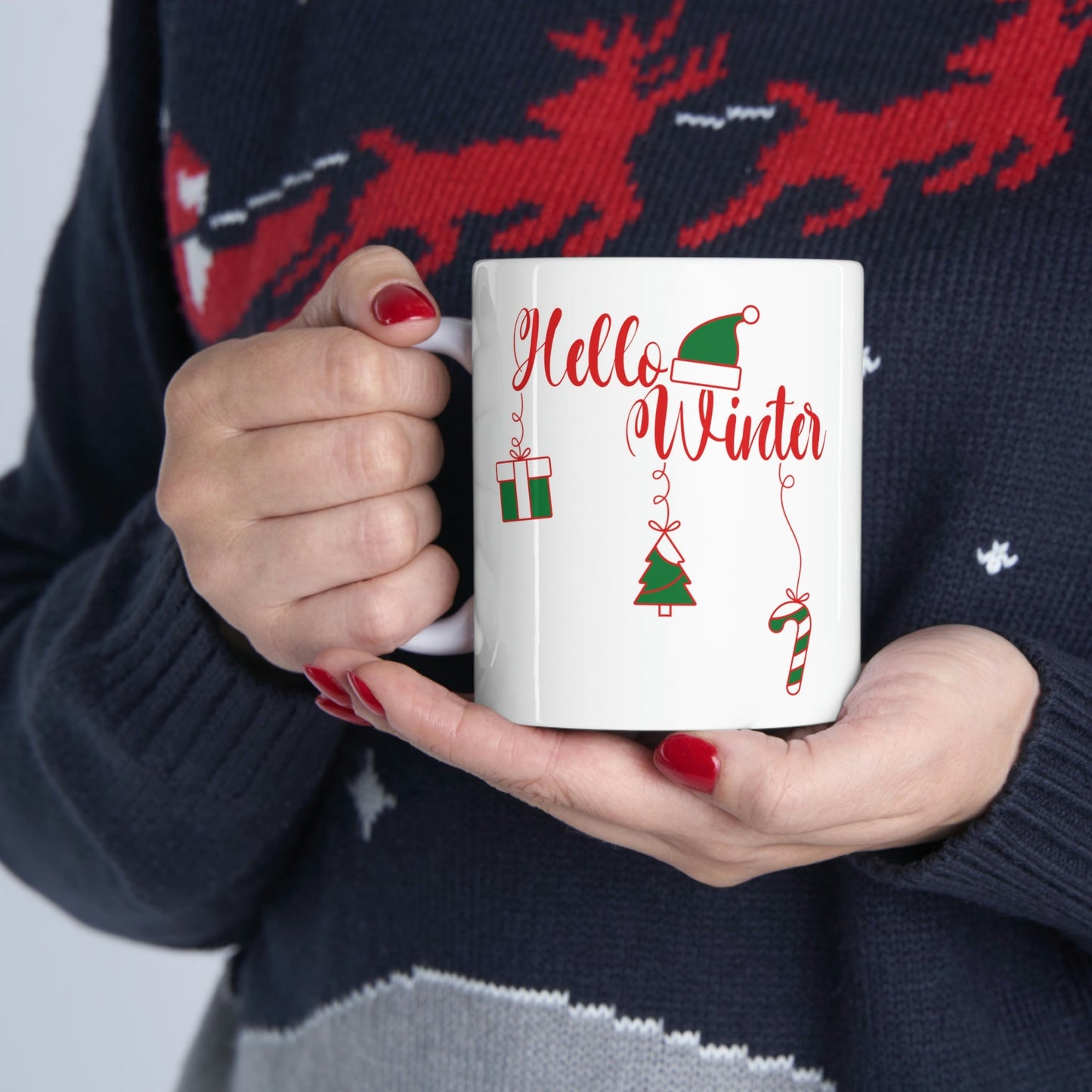 Hello Winter! Christmas Ceramic Mug 11oz Ichaku [Perfect Gifts Selection]