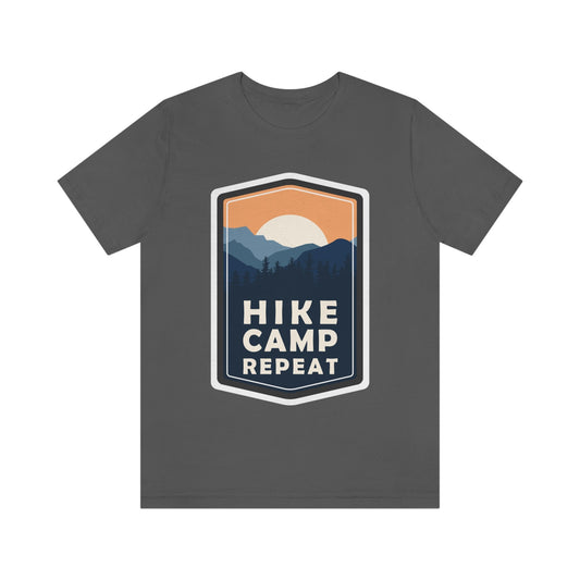 Hike Camp Repeat Hiking Lovers Slogan Typography Unisex Jersey Short Sleeve T-Shirt Ichaku [Perfect Gifts Selection]