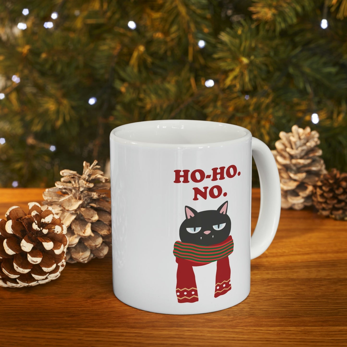 Ho Ho Ho Merry Christmas Cat Lovers Funny Slogan Ceramic Mug 11oz Ichaku [Perfect Gifts Selection]