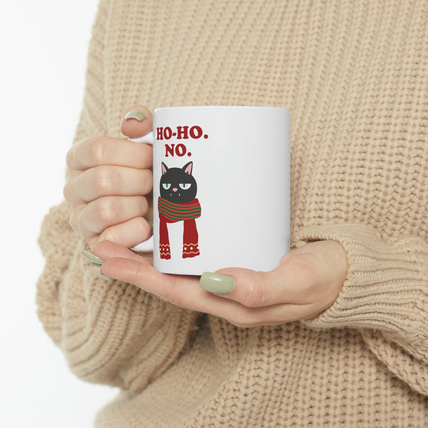 Ho Ho Ho Merry Christmas Cat Lovers Funny Slogan Ceramic Mug 11oz Ichaku [Perfect Gifts Selection]