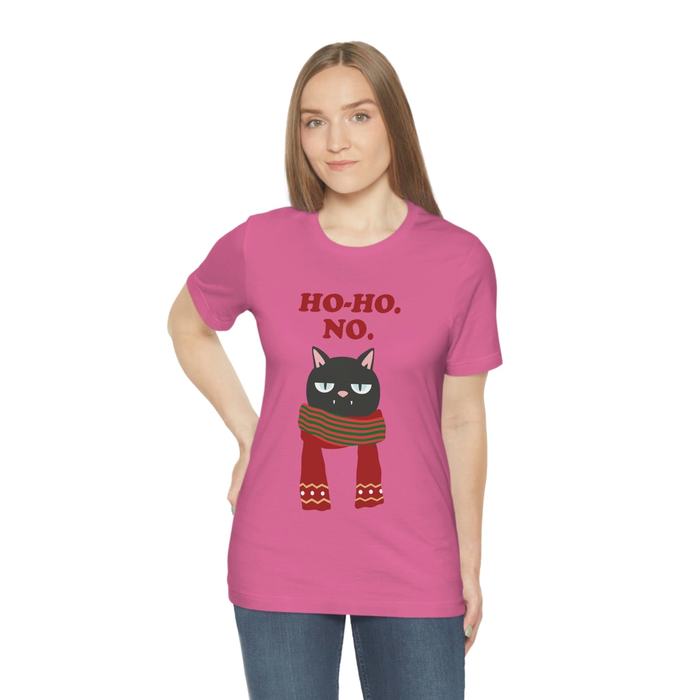 Ho Ho Ho Merry Christmas Cat Lovers Funny Slogan Unisex Jersey Short Sleeve T-Shirt Ichaku [Perfect Gifts Selection]