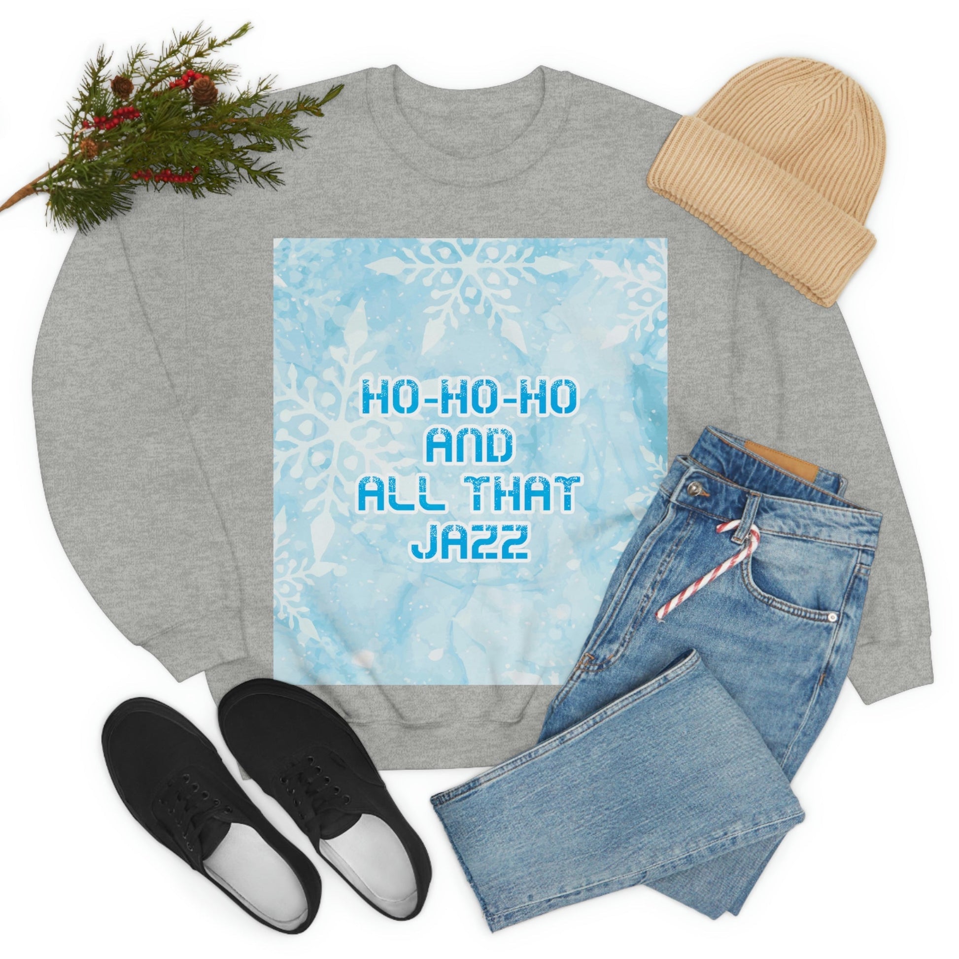 Ho Ho Ho Time And All That Jazz Snowflake Motivation Slogan Unisex Heavy Blend™ Crewneck Sweatshirt Ichaku [Perfect Gifts Selection]