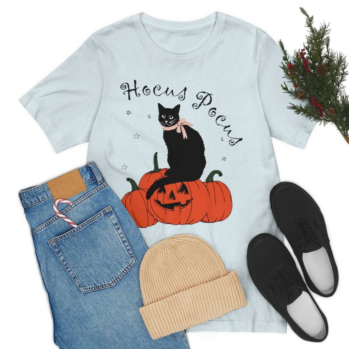 Hocus Pocus Halloween Black Cat Watching Unisex Jersey Short Sleeve T-Shirt Ichaku [Perfect Gifts Selection]