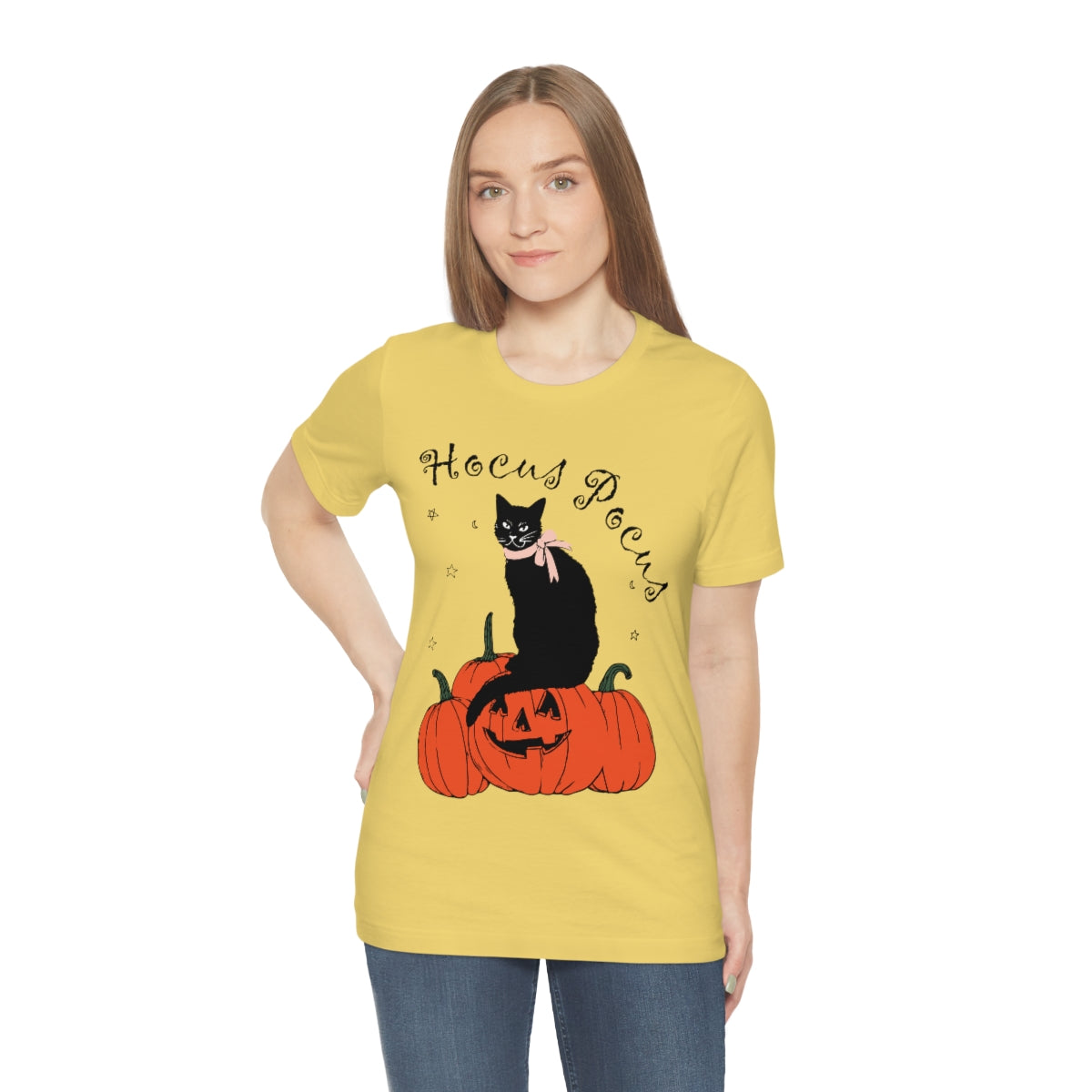 Hocus Pocus Halloween Black Cat Watching Unisex Jersey Short Sleeve T-Shirt Ichaku [Perfect Gifts Selection]