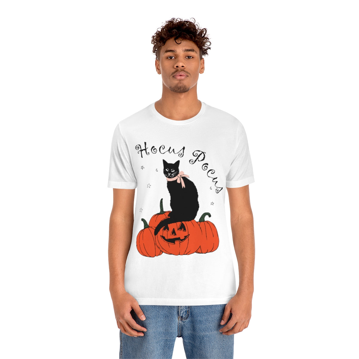 Hocus Pocus Halloween Black Cat Watching Unisex Jersey Short Sleeve T-Shirt Ichaku [Perfect Gifts Selection]