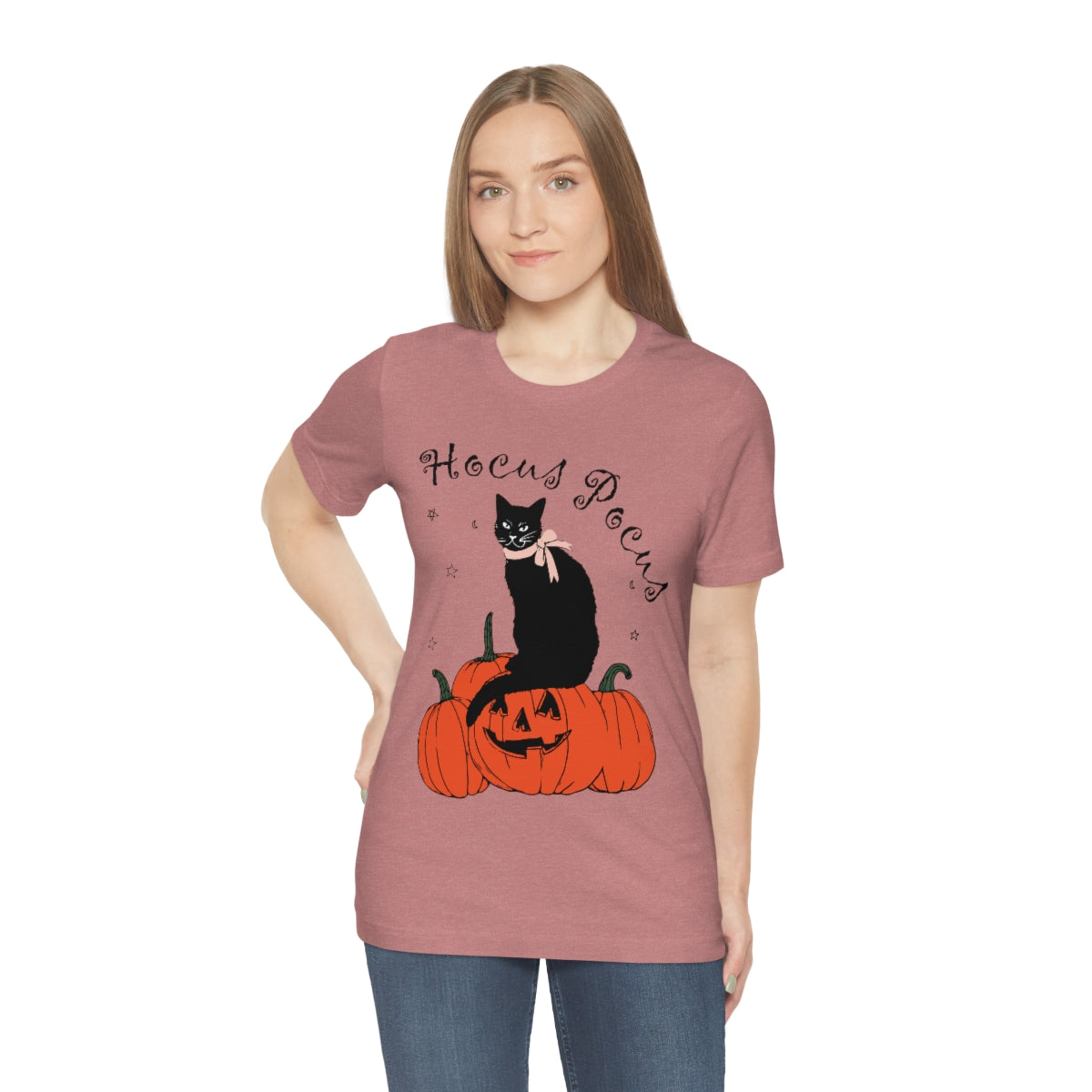 Hocus Pocus Halloween Black Cat Watching Unisex Jersey Short Sleeve T-Shirt Ichaku [Perfect Gifts Selection]