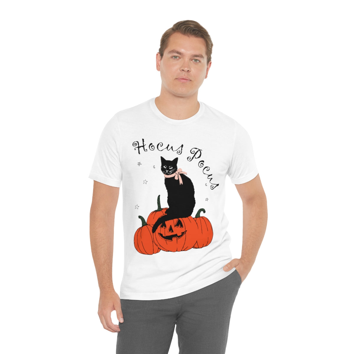 Hocus Pocus Halloween Black Cat Watching Unisex Jersey Short Sleeve T-Shirt Ichaku [Perfect Gifts Selection]