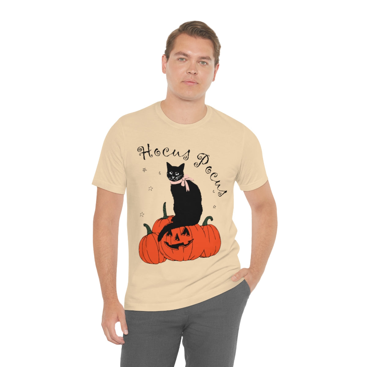 Hocus Pocus Halloween Black Cat Watching Unisex Jersey Short Sleeve T-Shirt Ichaku [Perfect Gifts Selection]