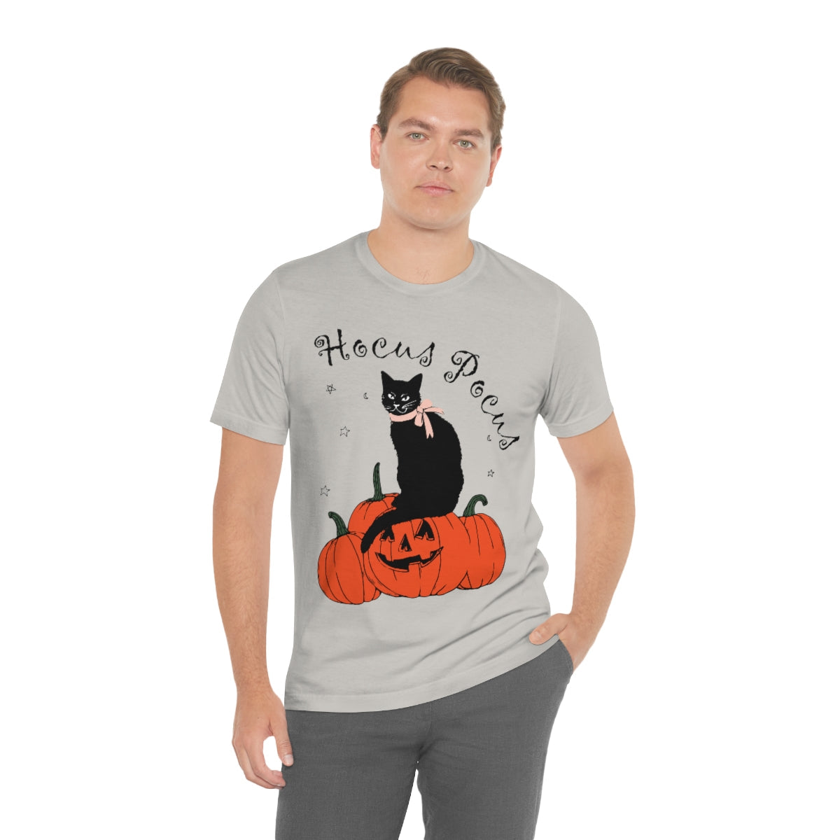 Hocus Pocus Halloween Black Cat Watching Unisex Jersey Short Sleeve T-Shirt Ichaku [Perfect Gifts Selection]