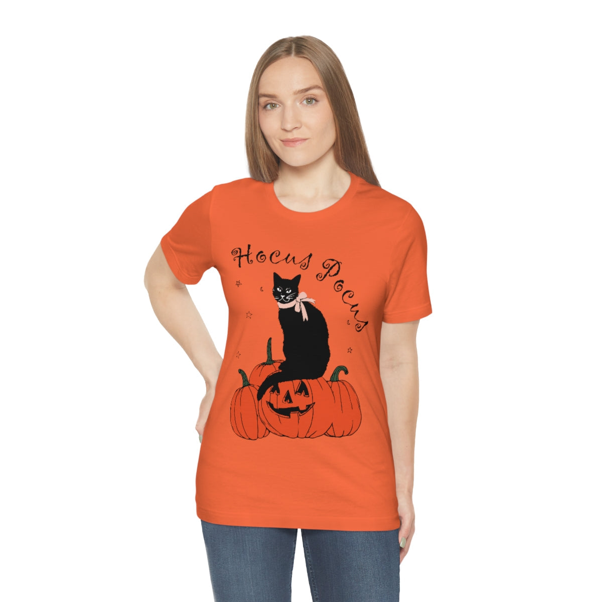 Hocus Pocus Halloween Black Cat Watching Unisex Jersey Short Sleeve T-Shirt Ichaku [Perfect Gifts Selection]