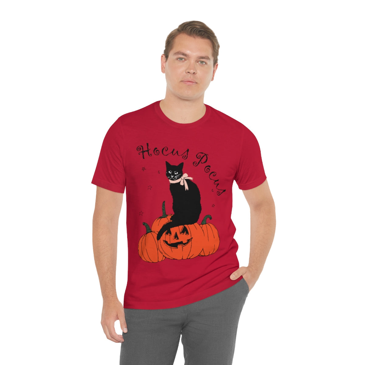 Hocus Pocus Halloween Black Cat Watching Unisex Jersey Short Sleeve T-Shirt Ichaku [Perfect Gifts Selection]