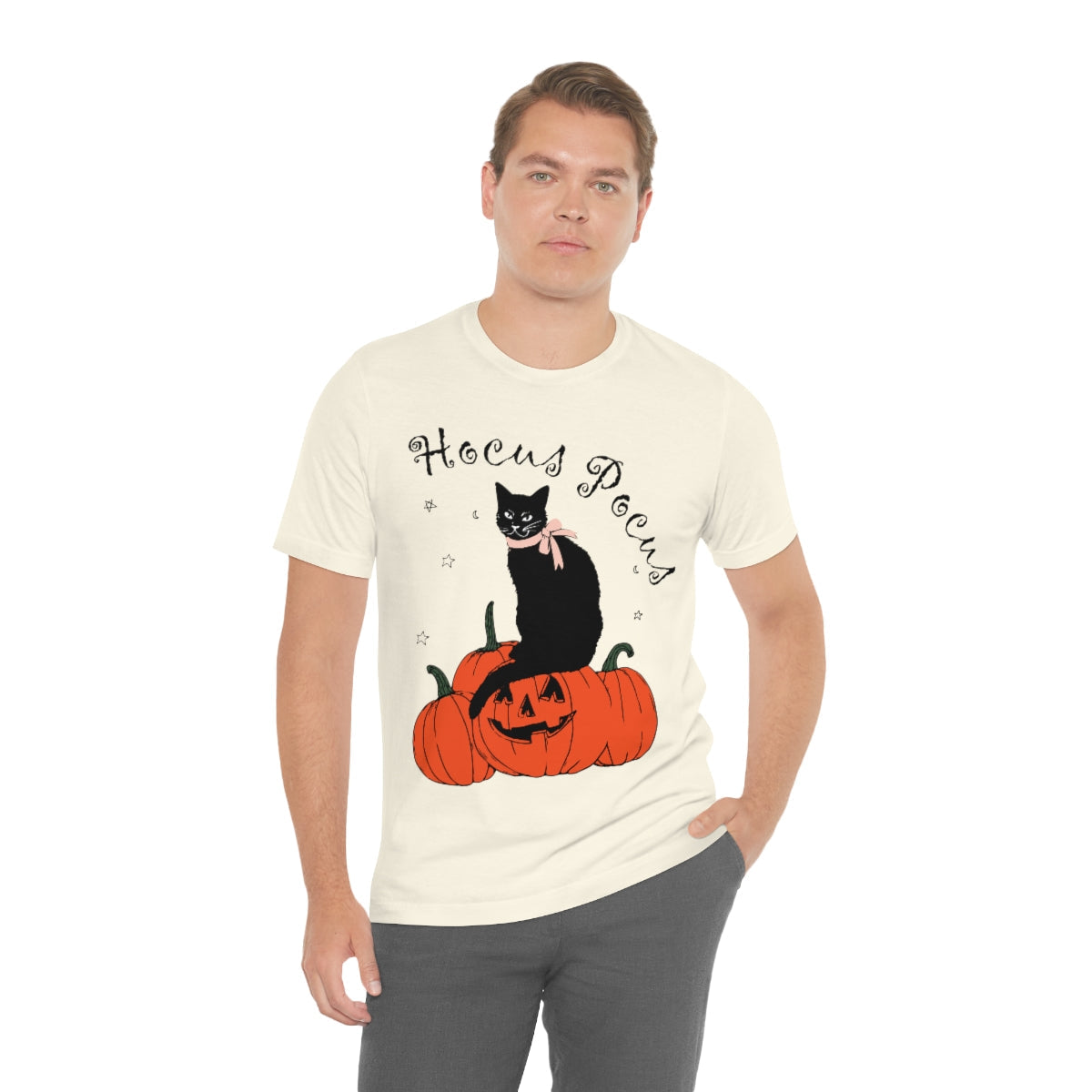 Hocus Pocus Halloween Black Cat Watching Unisex Jersey Short Sleeve T-Shirt Ichaku [Perfect Gifts Selection]