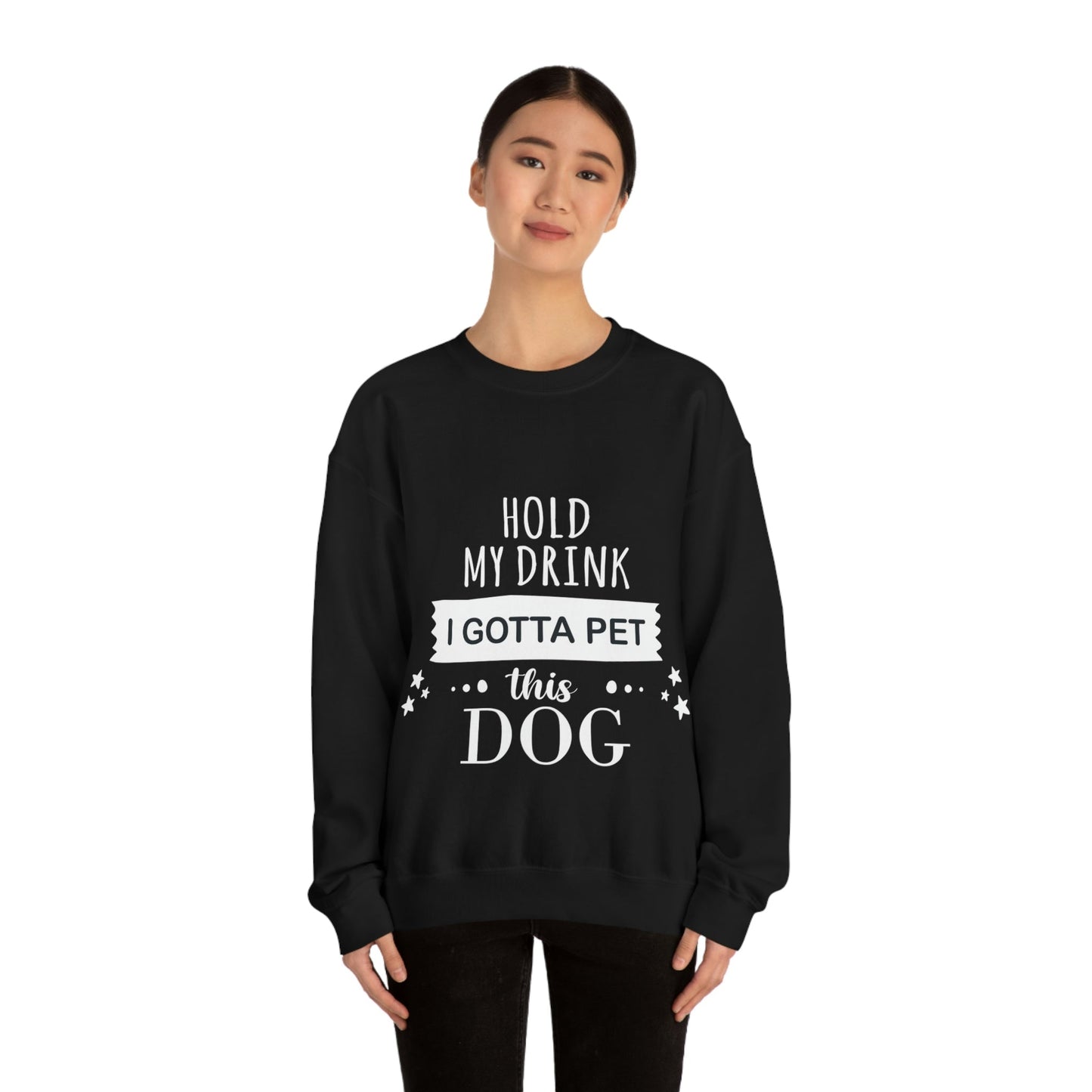 Hold My Drink I Gotta Pet Dog Unisex Heavy Blend™ Crewneck Sweatshirt Ichaku [Perfect Gifts Selection]