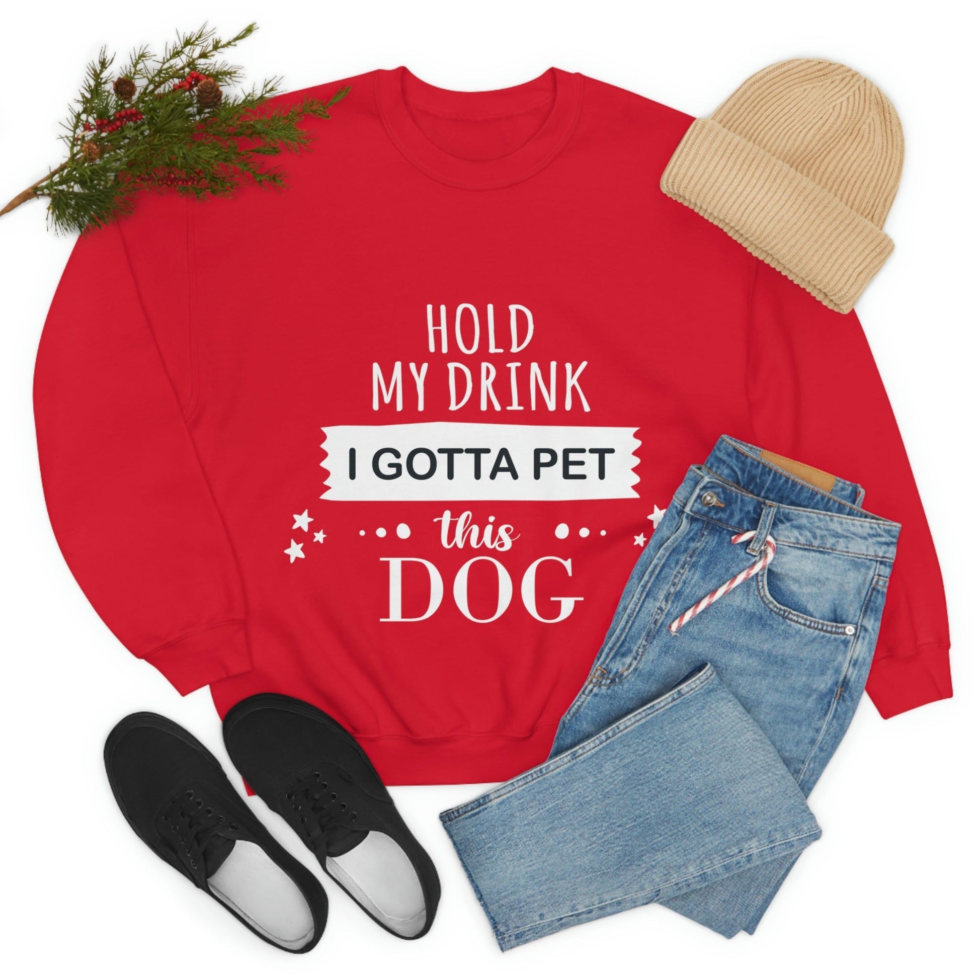 Hold My Drink I Gotta Pet Dog Unisex Heavy Blend™ Crewneck Sweatshirt Ichaku [Perfect Gifts Selection]