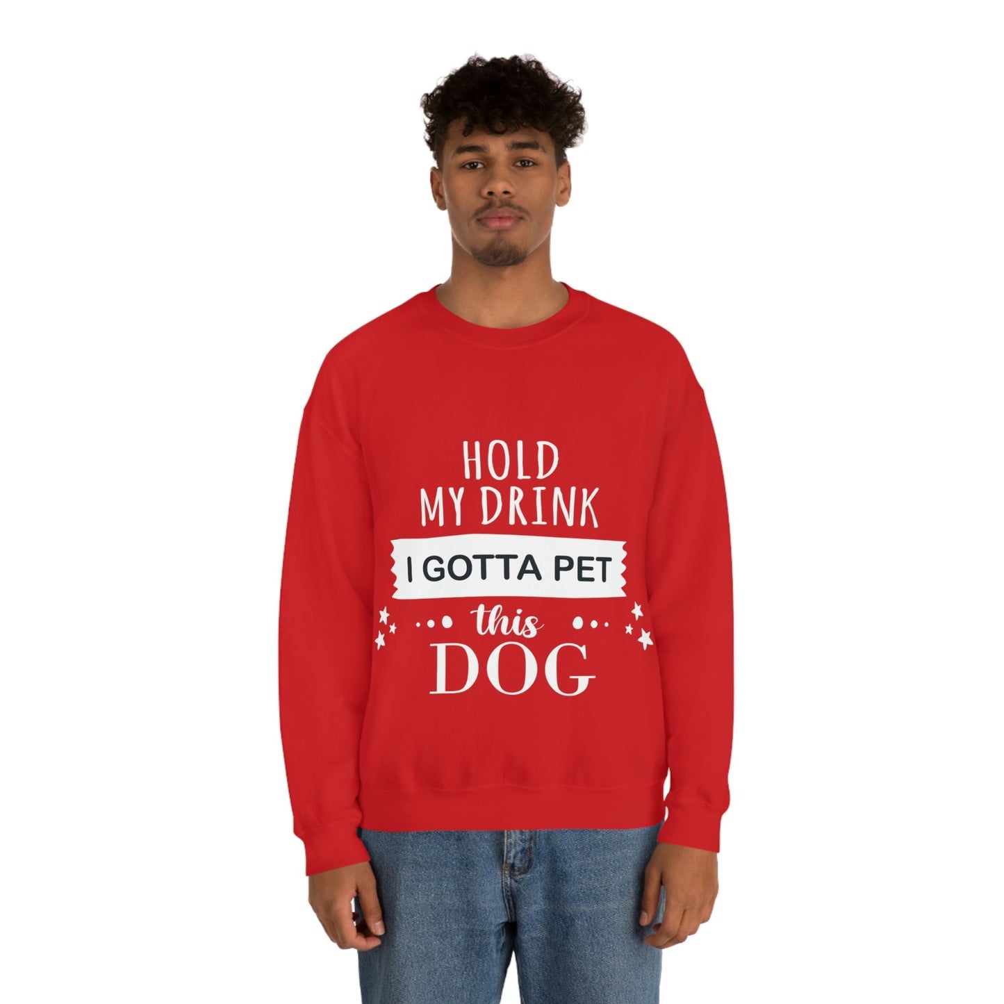 Hold My Drink I Gotta Pet Dog Unisex Heavy Blend™ Crewneck Sweatshirt Ichaku [Perfect Gifts Selection]