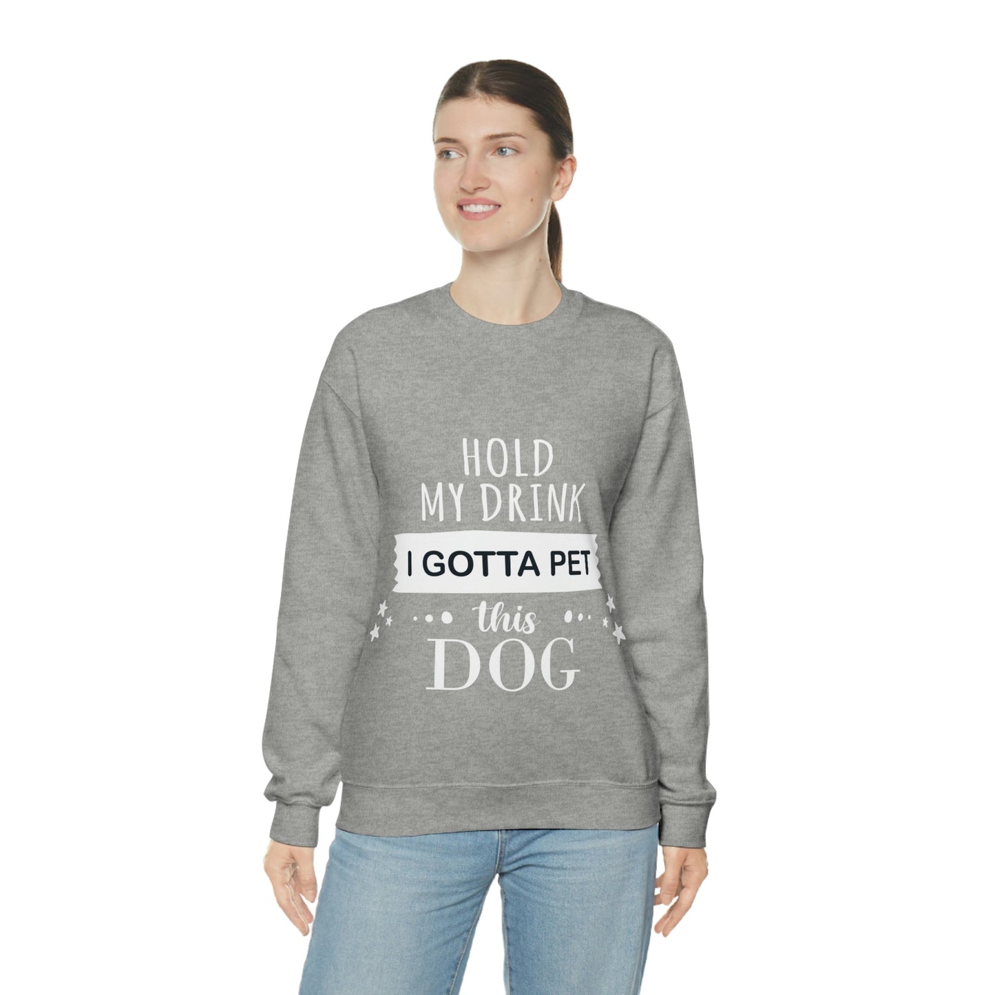 Hold My Drink I Gotta Pet Dog Unisex Heavy Blend™ Crewneck Sweatshirt Ichaku [Perfect Gifts Selection]