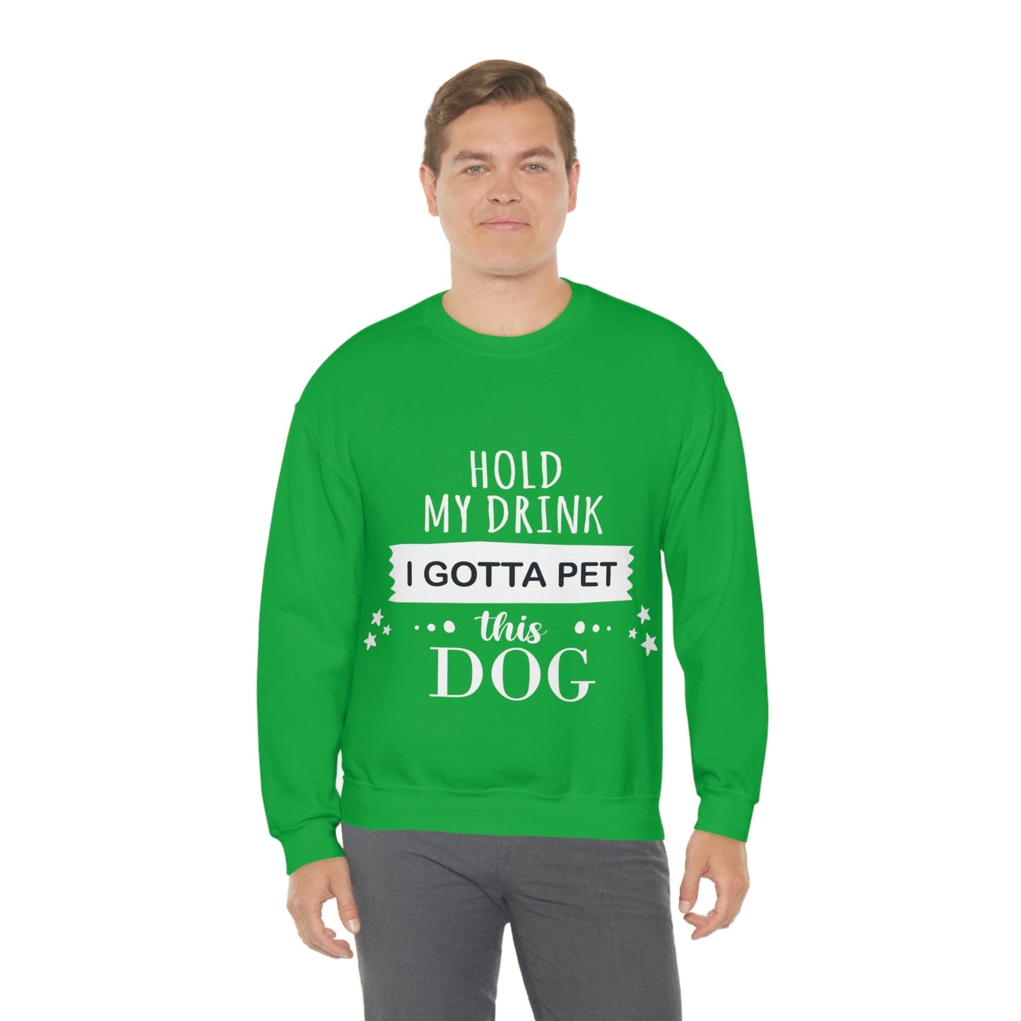 Hold My Drink I Gotta Pet Dog Unisex Heavy Blend™ Crewneck Sweatshirt Ichaku [Perfect Gifts Selection]