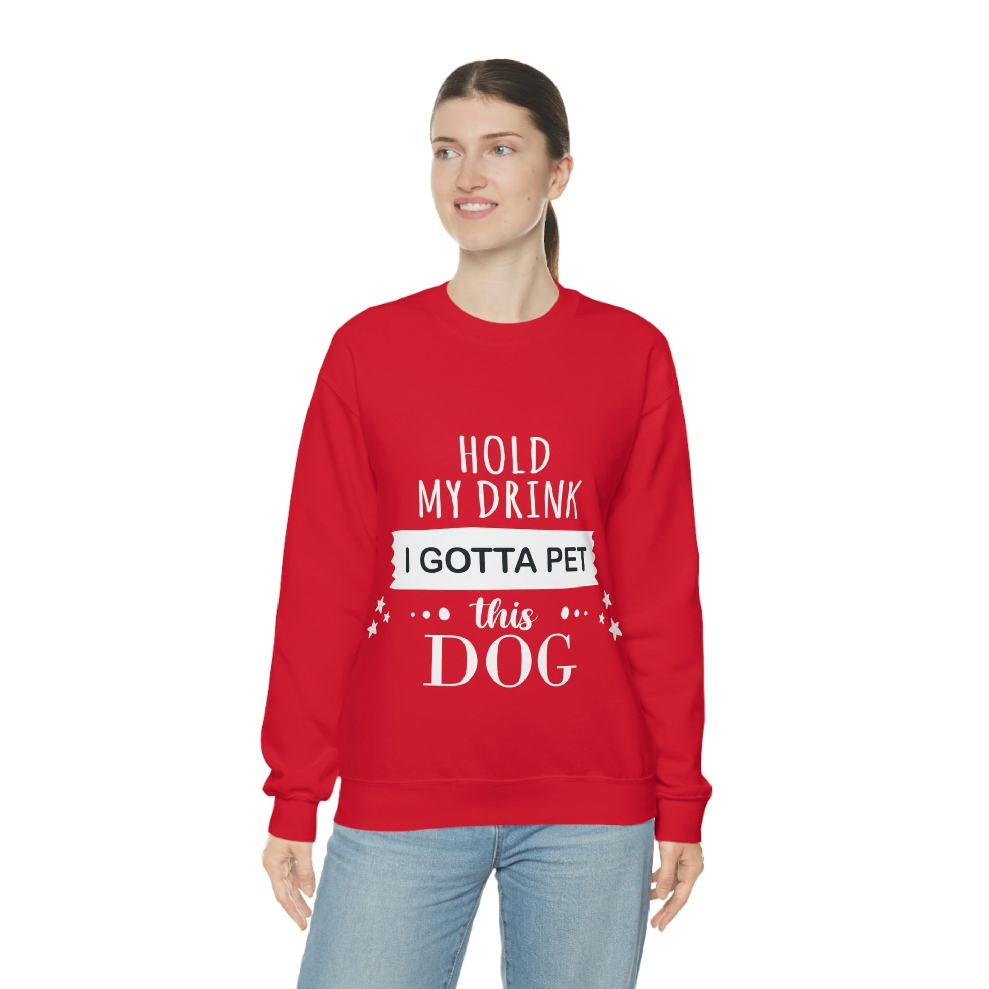 Hold My Drink I Gotta Pet Dog Unisex Heavy Blend™ Crewneck Sweatshirt Ichaku [Perfect Gifts Selection]