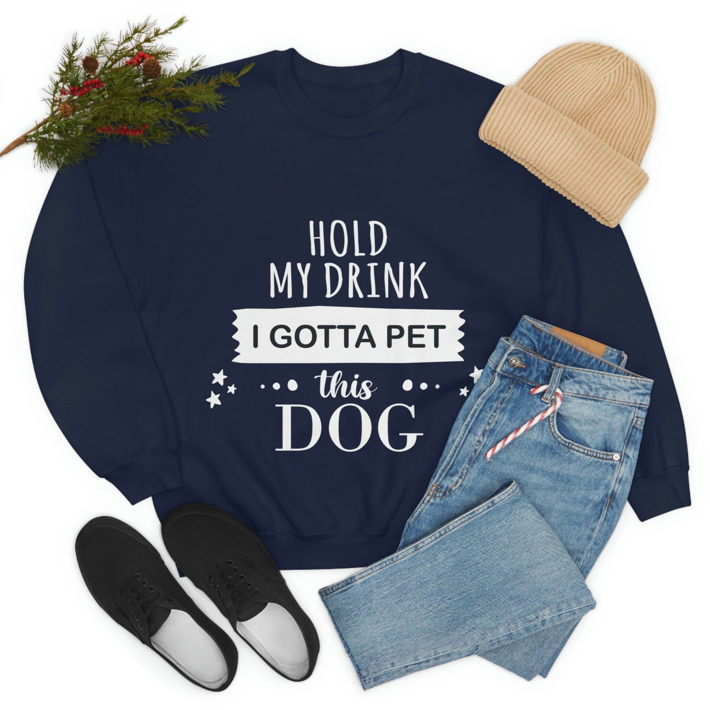 Hold My Drink I Gotta Pet Dog Unisex Heavy Blend™ Crewneck Sweatshirt Ichaku [Perfect Gifts Selection]