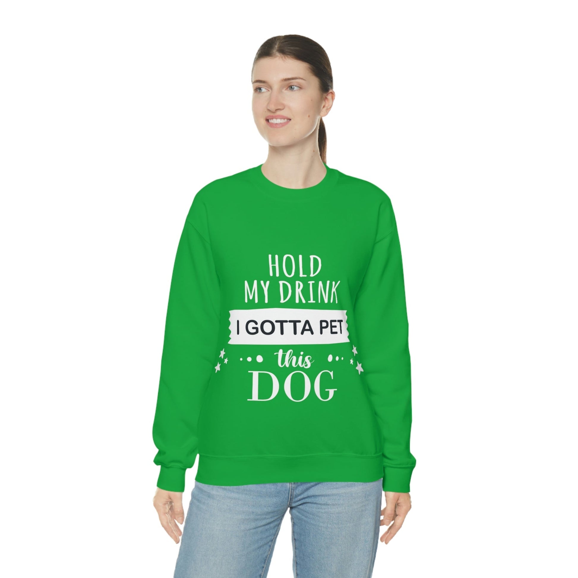 Hold My Drink I Gotta Pet Dog Unisex Heavy Blend™ Crewneck Sweatshirt Ichaku [Perfect Gifts Selection]