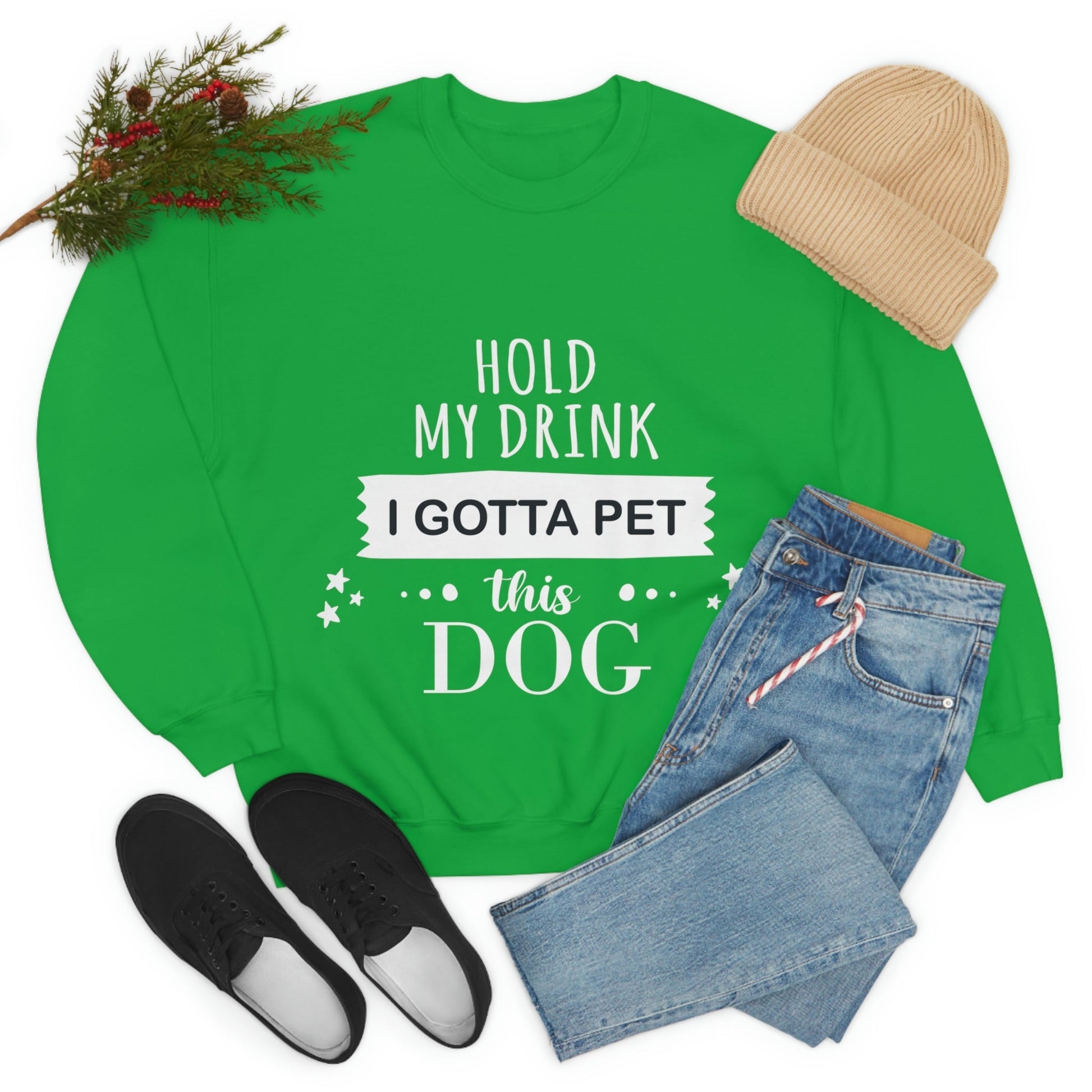 Hold My Drink I Gotta Pet Dog Unisex Heavy Blend™ Crewneck Sweatshirt Ichaku [Perfect Gifts Selection]