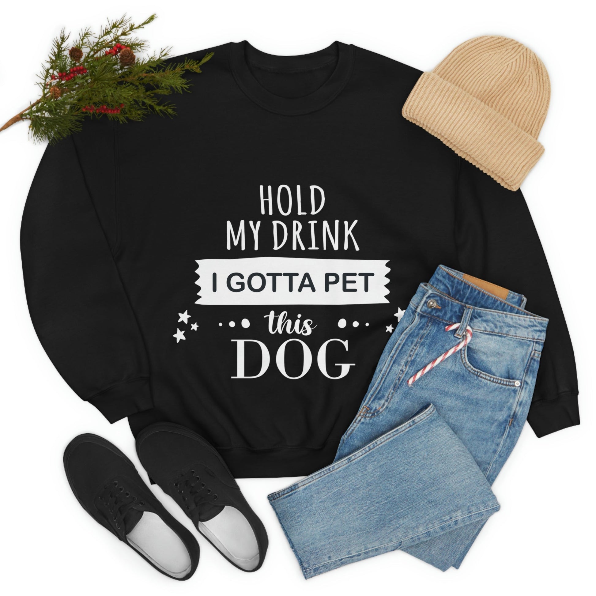 Hold My Drink I Gotta Pet Dog Unisex Heavy Blend™ Crewneck Sweatshirt Ichaku [Perfect Gifts Selection]