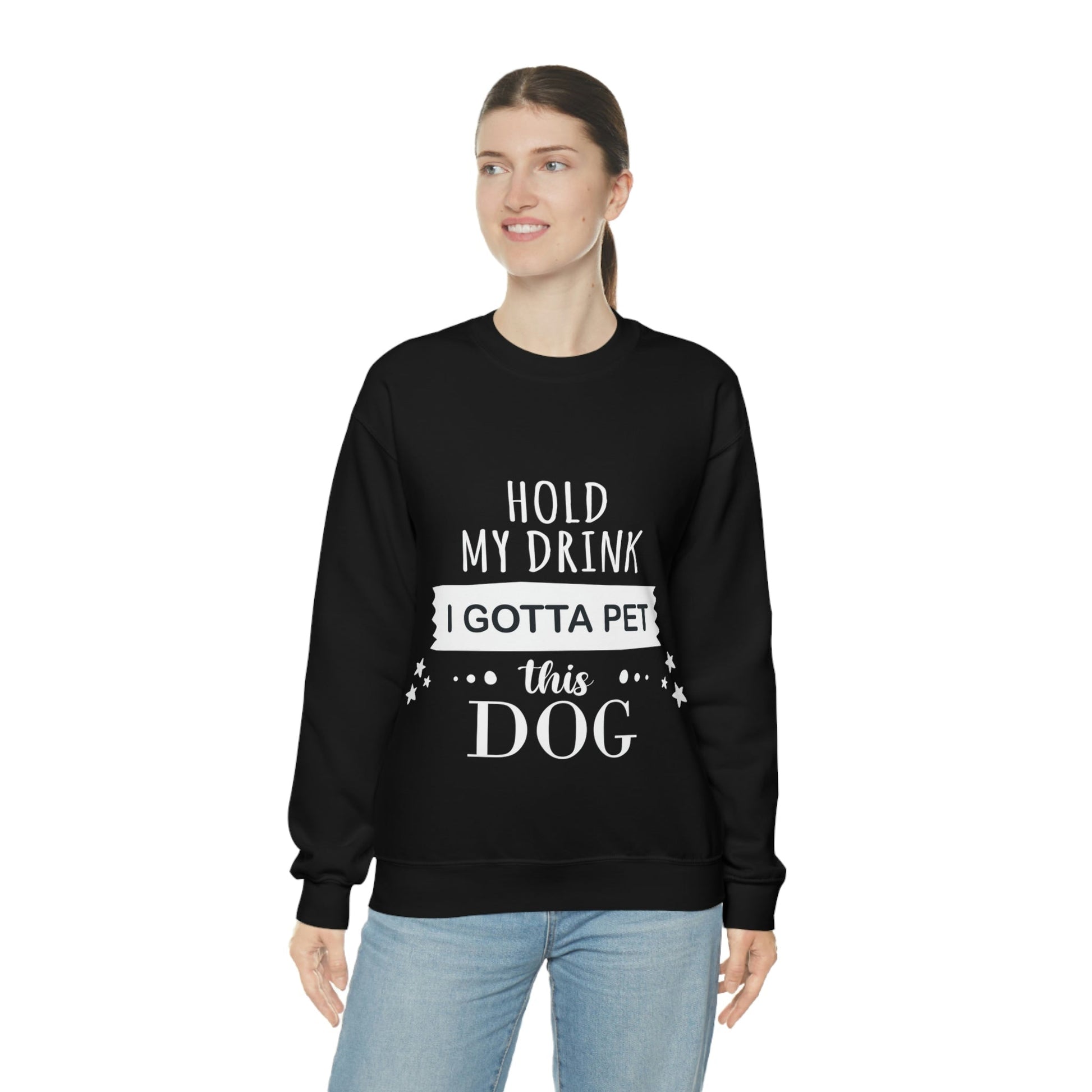 Hold My Drink I Gotta Pet Dog Unisex Heavy Blend™ Crewneck Sweatshirt Ichaku [Perfect Gifts Selection]