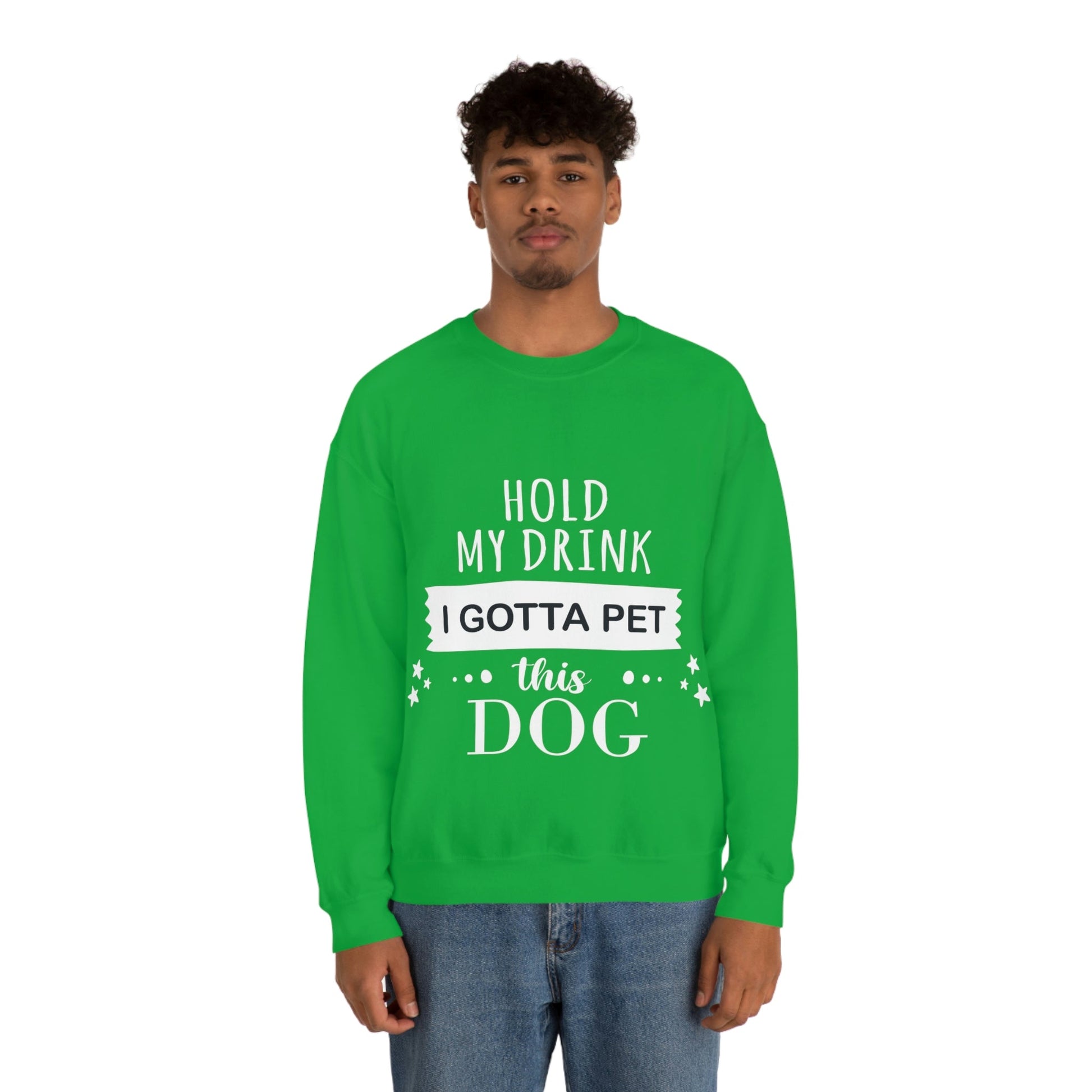 Hold My Drink I Gotta Pet Dog Unisex Heavy Blend™ Crewneck Sweatshirt Ichaku [Perfect Gifts Selection]