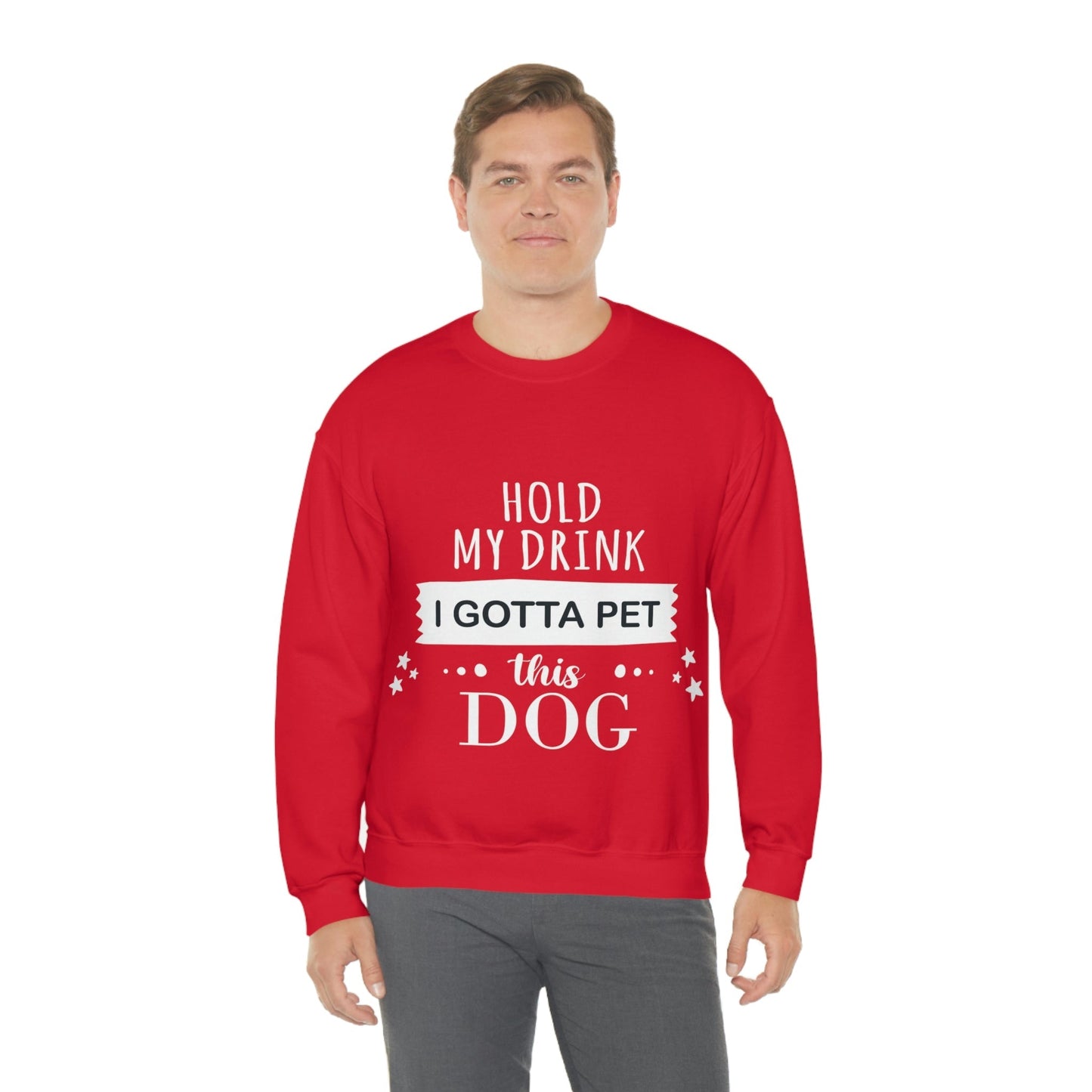 Hold My Drink I Gotta Pet Dog Unisex Heavy Blend™ Crewneck Sweatshirt Ichaku [Perfect Gifts Selection]