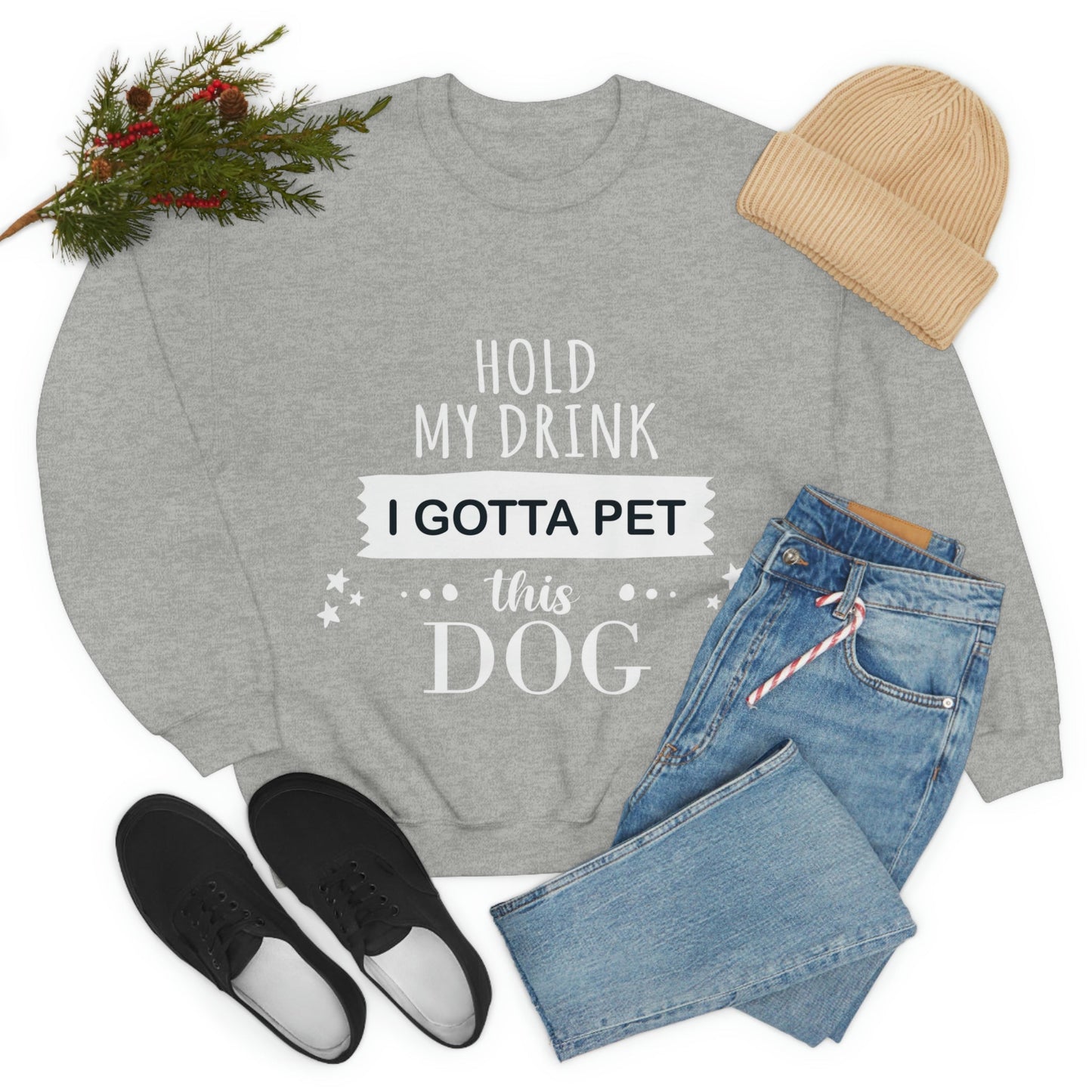 Hold My Drink I Gotta Pet Dog Unisex Heavy Blend™ Crewneck Sweatshirt Ichaku [Perfect Gifts Selection]