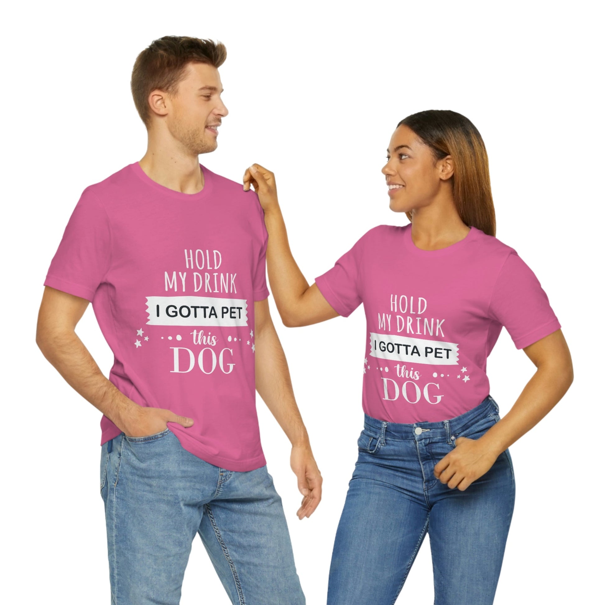 Hold My Drink I Gotta Pet Dog Unisex Jersey Short Sleeve T-Shirt Ichaku [Perfect Gifts Selection]