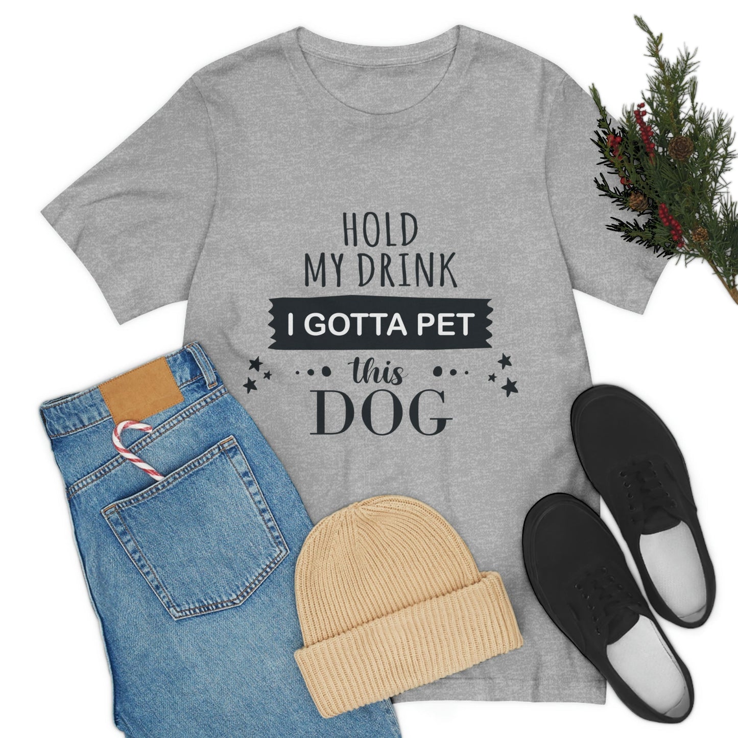 Hold My Drink I Gotta Pet Dog Unisex Jersey Short Sleeve T-Shirt Ichaku [Perfect Gifts Selection]