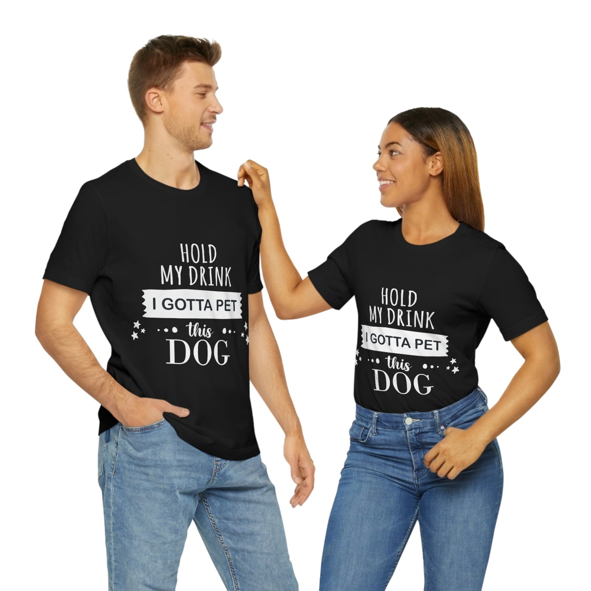 Hold My Drink I Gotta Pet Dog Unisex Jersey Short Sleeve T-Shirt Ichaku [Perfect Gifts Selection]