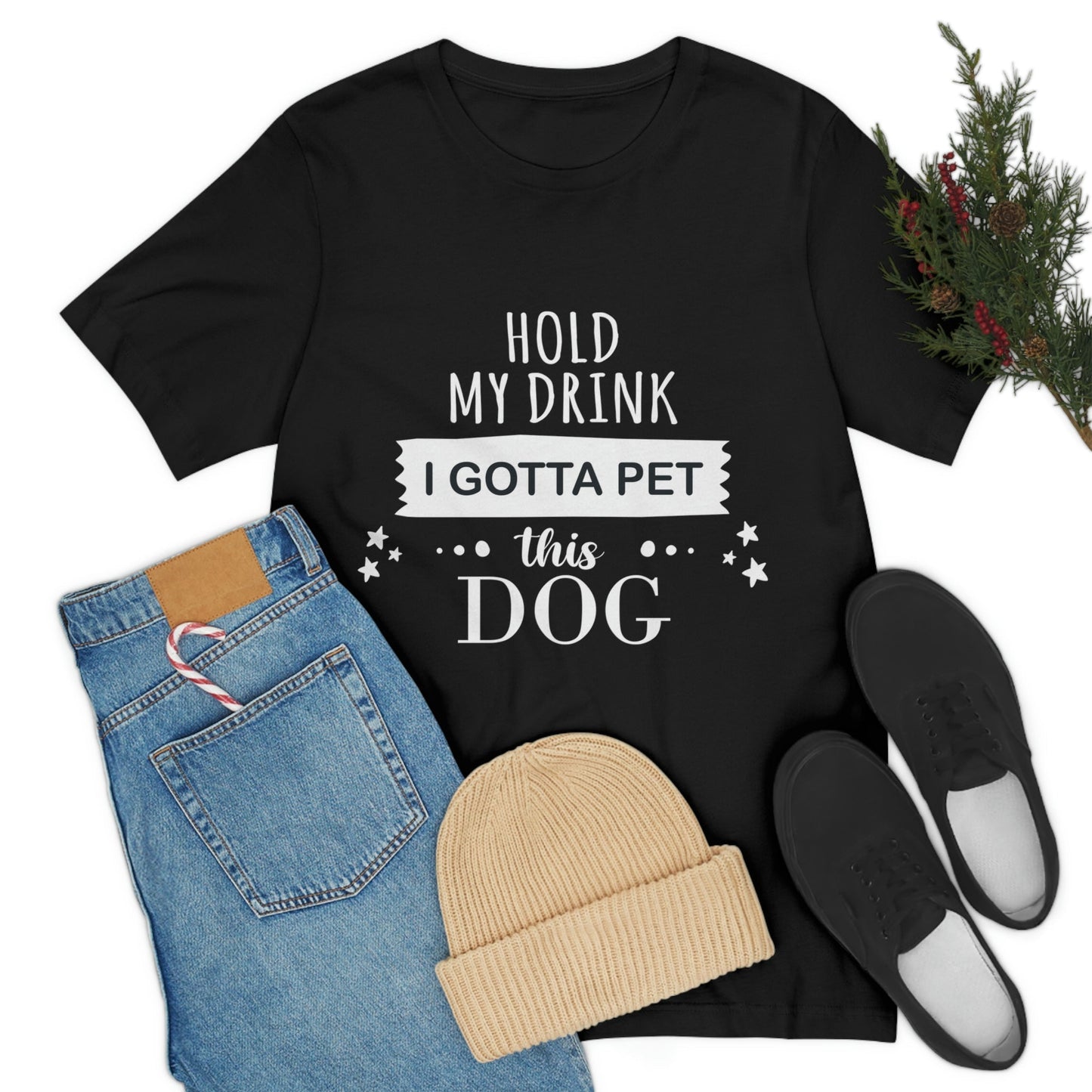 Hold My Drink I Gotta Pet Dog Unisex Jersey Short Sleeve T-Shirt Ichaku [Perfect Gifts Selection]