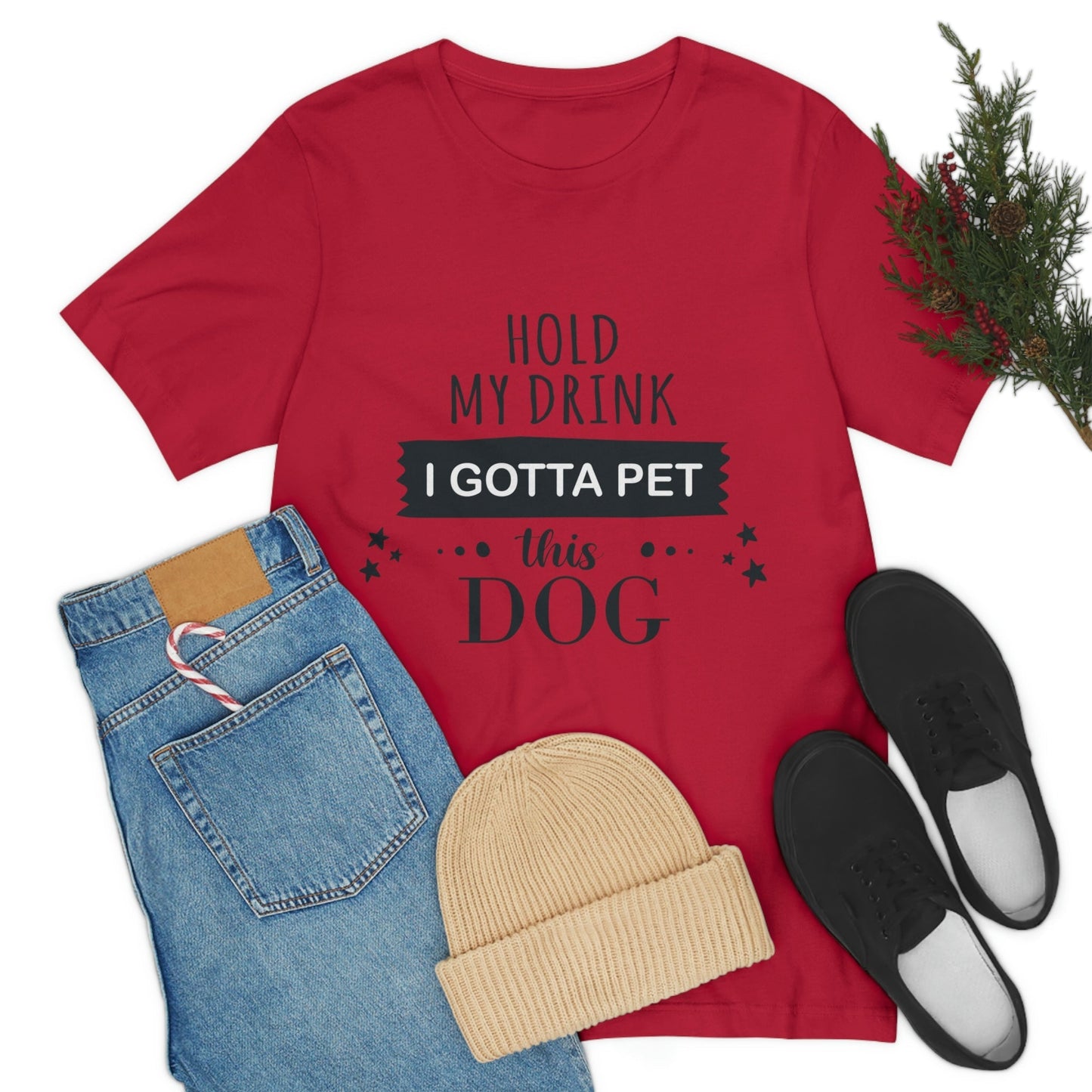 Hold My Drink I Gotta Pet Dog Unisex Jersey Short Sleeve T-Shirt Ichaku [Perfect Gifts Selection]