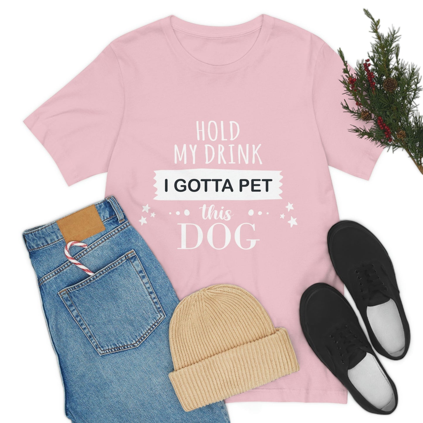 Hold My Drink I Gotta Pet Dog Unisex Jersey Short Sleeve T-Shirt Ichaku [Perfect Gifts Selection]