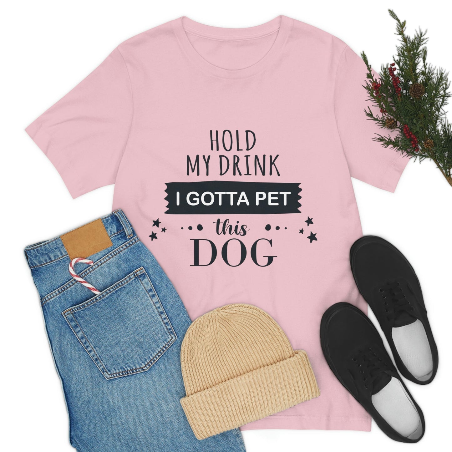 Hold My Drink I Gotta Pet Dog Unisex Jersey Short Sleeve T-Shirt Ichaku [Perfect Gifts Selection]