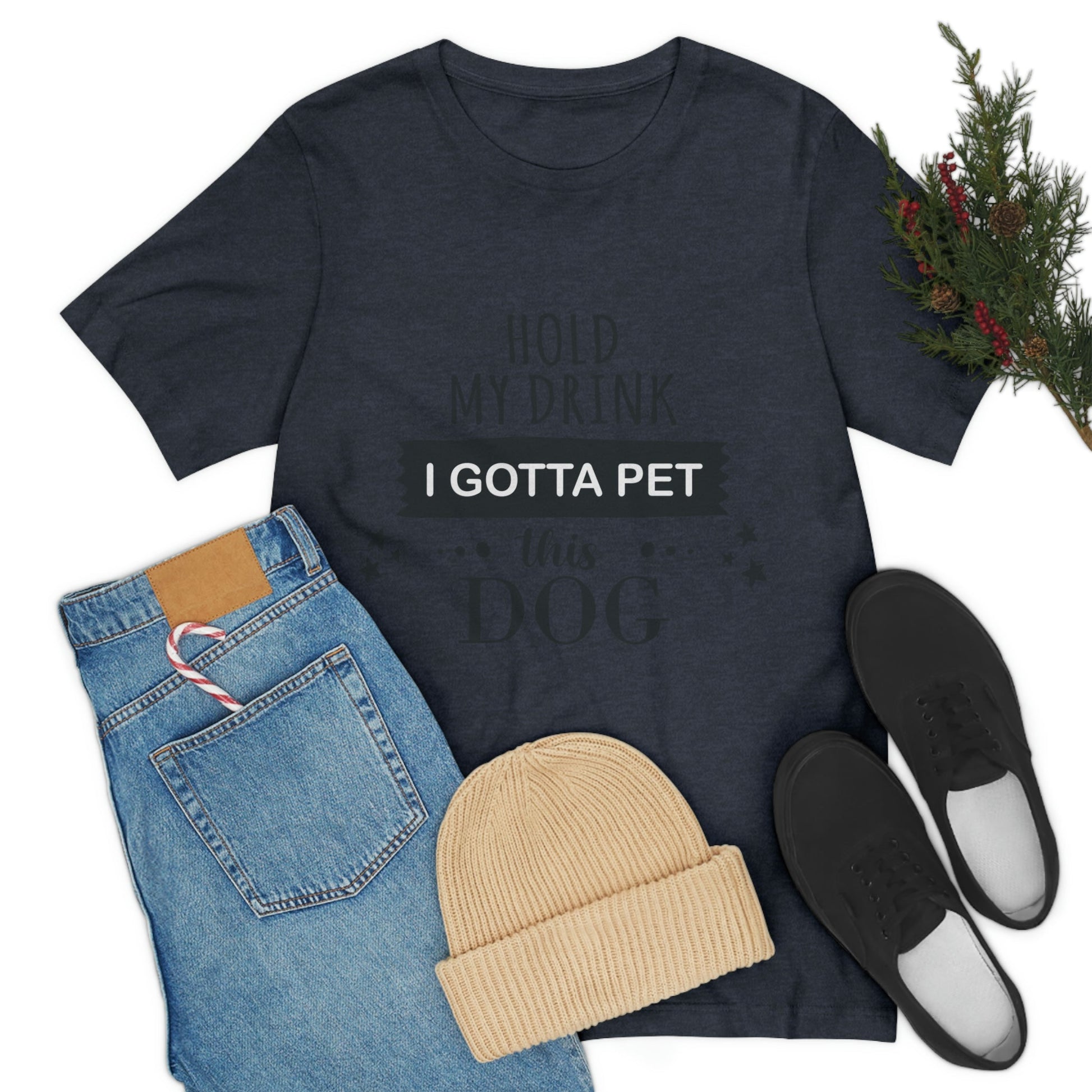 Hold My Drink I Gotta Pet Dog Unisex Jersey Short Sleeve T-Shirt Ichaku [Perfect Gifts Selection]