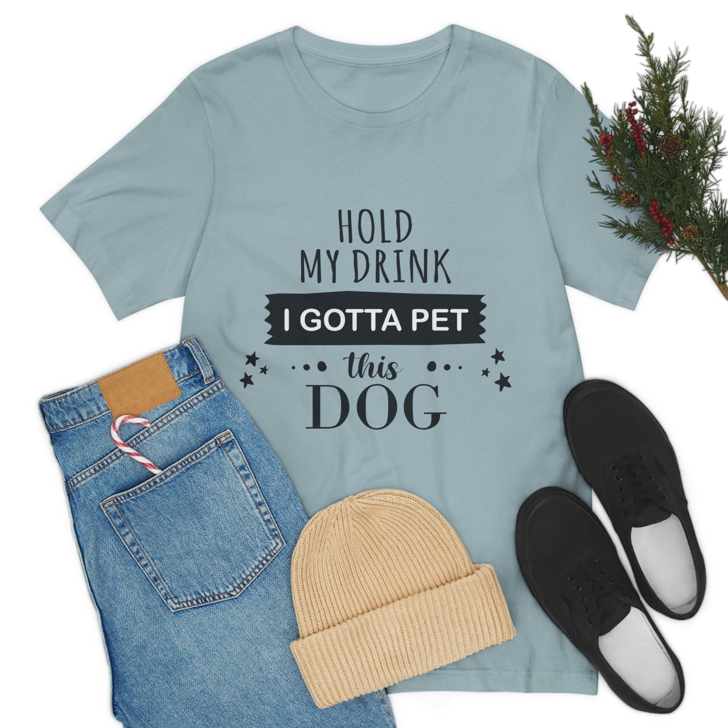 Hold My Drink I Gotta Pet Dog Unisex Jersey Short Sleeve T-Shirt Ichaku [Perfect Gifts Selection]