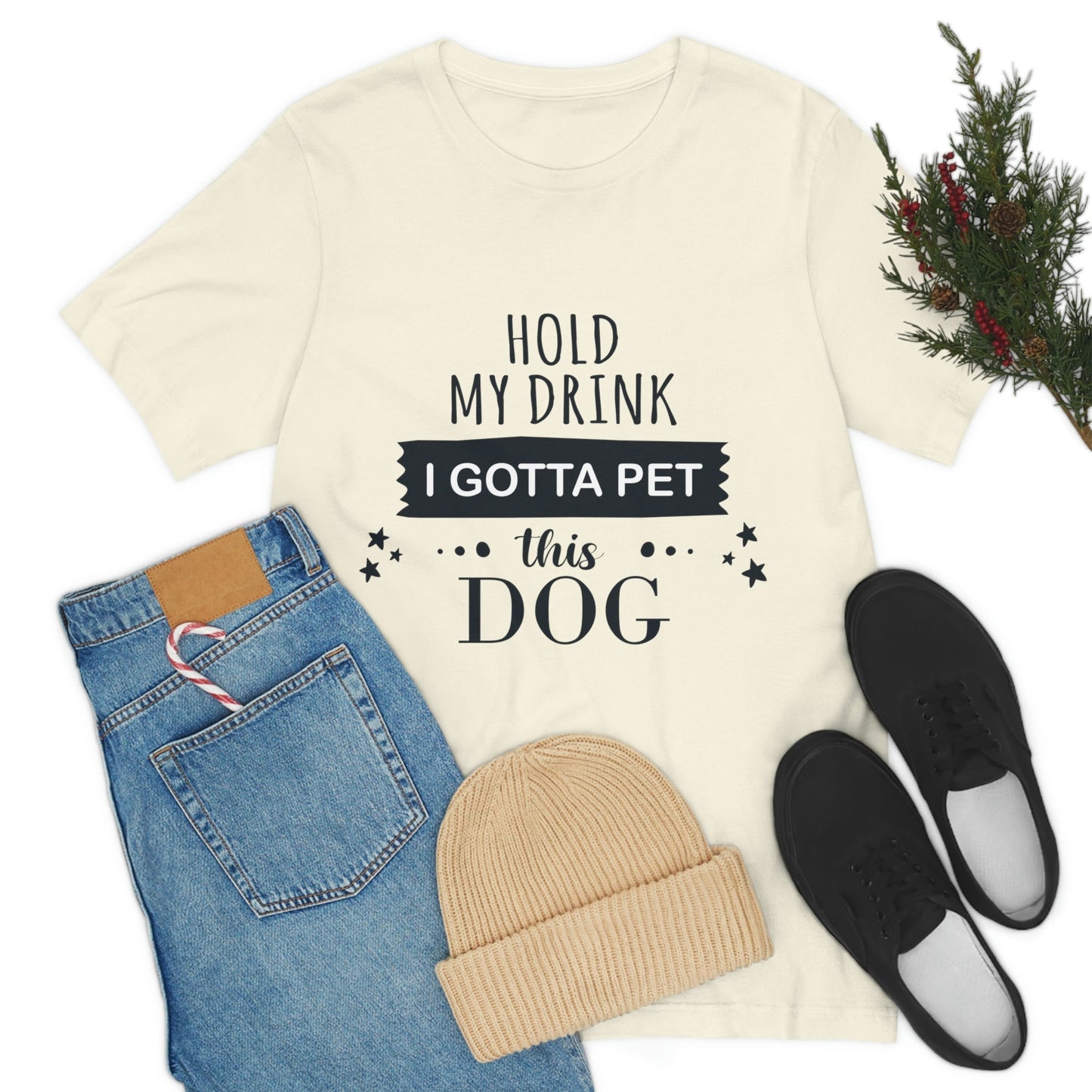 Hold My Drink I Gotta Pet Dog Unisex Jersey Short Sleeve T-Shirt Ichaku [Perfect Gifts Selection]