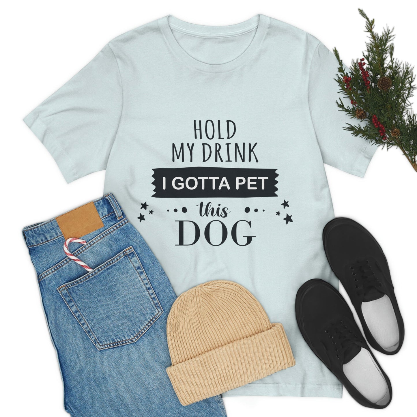 Hold My Drink I Gotta Pet Dog Unisex Jersey Short Sleeve T-Shirt Ichaku [Perfect Gifts Selection]