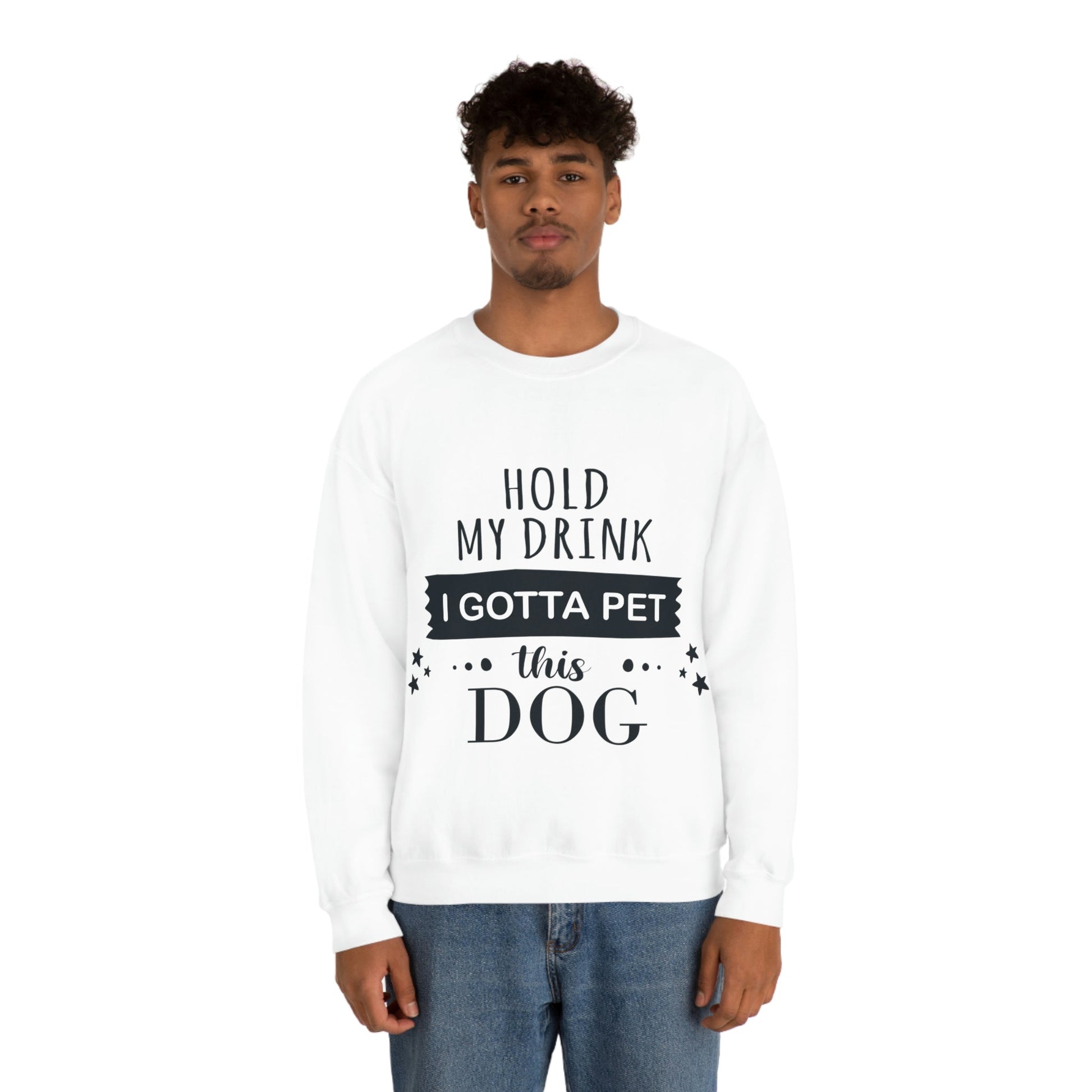 Hold My Drink I Gotta Pet This Dog Text Slogan Unisex Heavy Blend™ Crewneck Sweatshirt Ichaku [Perfect Gifts Selection]