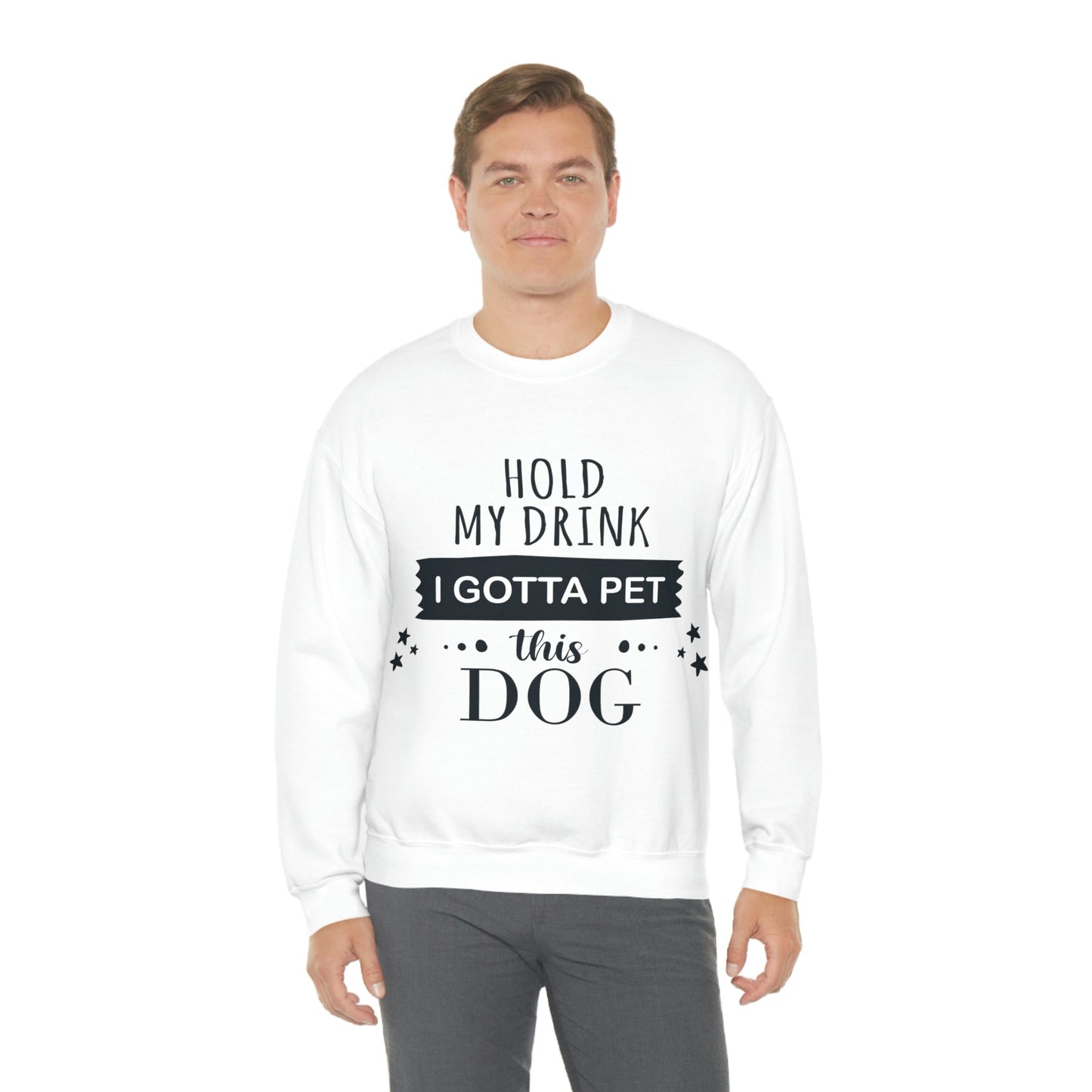 Hold My Drink I Gotta Pet This Dog Text Slogan Unisex Heavy Blend™ Crewneck Sweatshirt Ichaku [Perfect Gifts Selection]