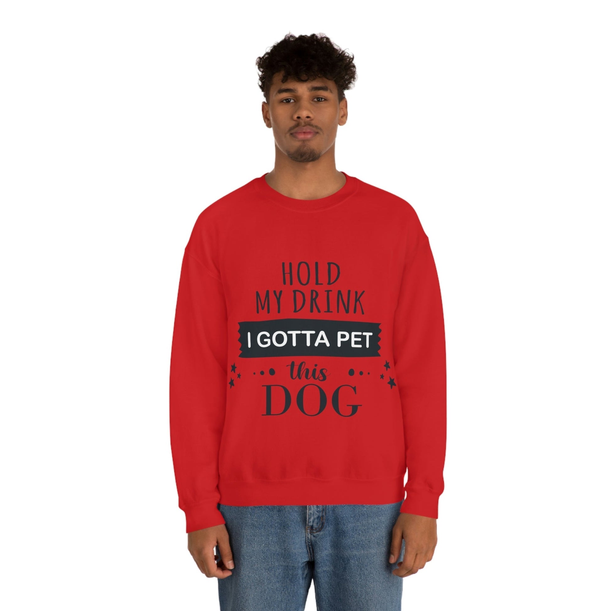 Hold My Drink I Gotta Pet This Dog Text Slogan Unisex Heavy Blend™ Crewneck Sweatshirt Ichaku [Perfect Gifts Selection]