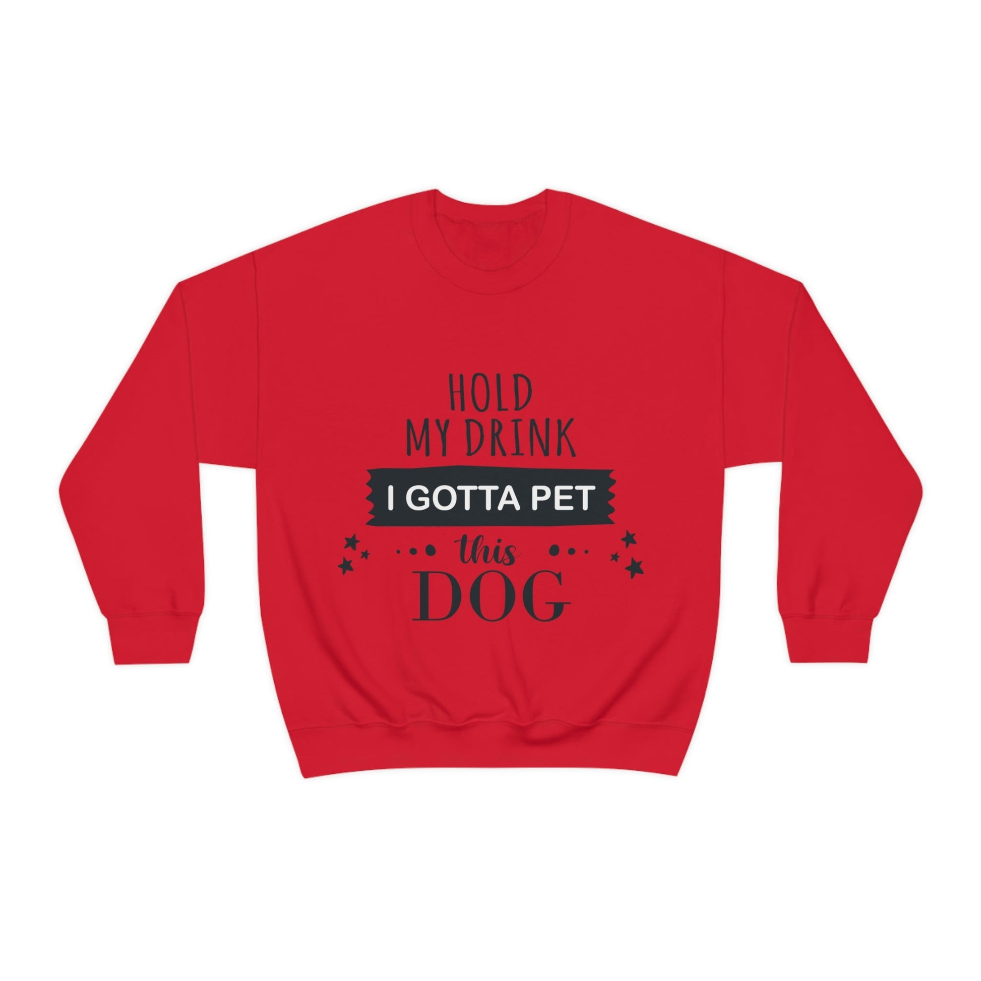 Hold My Drink I Gotta Pet This Dog Text Slogan Unisex Heavy Blend™ Crewneck Sweatshirt Ichaku [Perfect Gifts Selection]