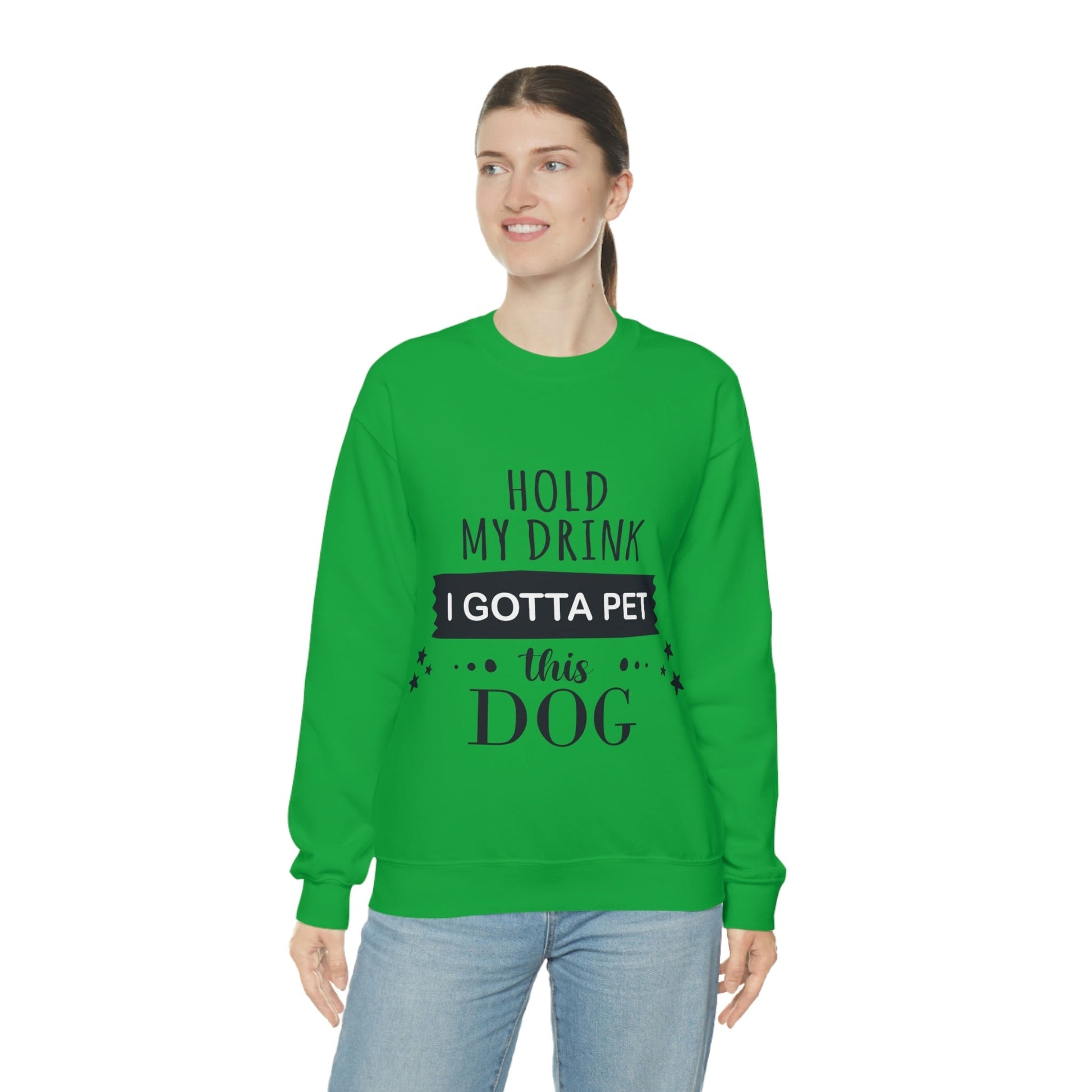 Hold My Drink I Gotta Pet This Dog Text Slogan Unisex Heavy Blend™ Crewneck Sweatshirt Ichaku [Perfect Gifts Selection]