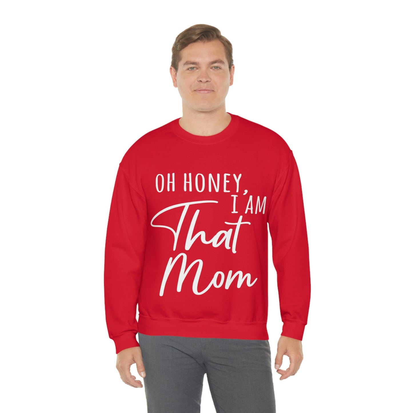 Honey I am That Mom International Mothers Day White Text Unisex Heavy Blend™ Crewneck Sweatshirt Ichaku [Perfect Gifts Selection]