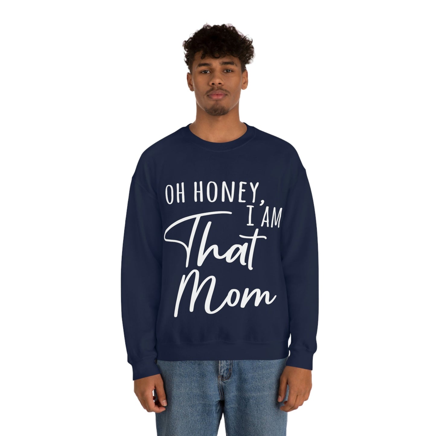 Honey I am That Mom International Mothers Day White Text Unisex Heavy Blend™ Crewneck Sweatshirt Ichaku [Perfect Gifts Selection]