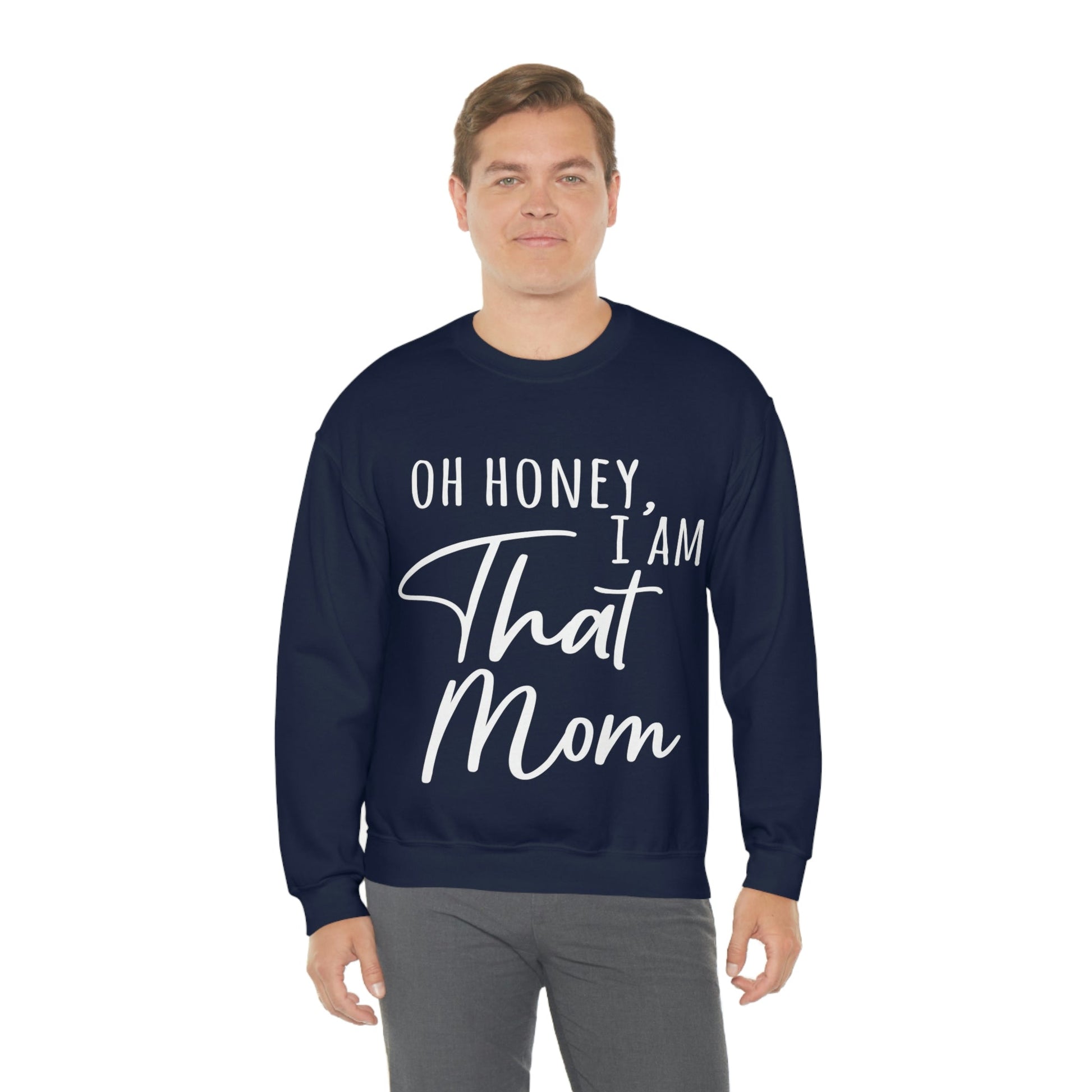 Honey I am That Mom International Mothers Day White Text Unisex Heavy Blend™ Crewneck Sweatshirt Ichaku [Perfect Gifts Selection]